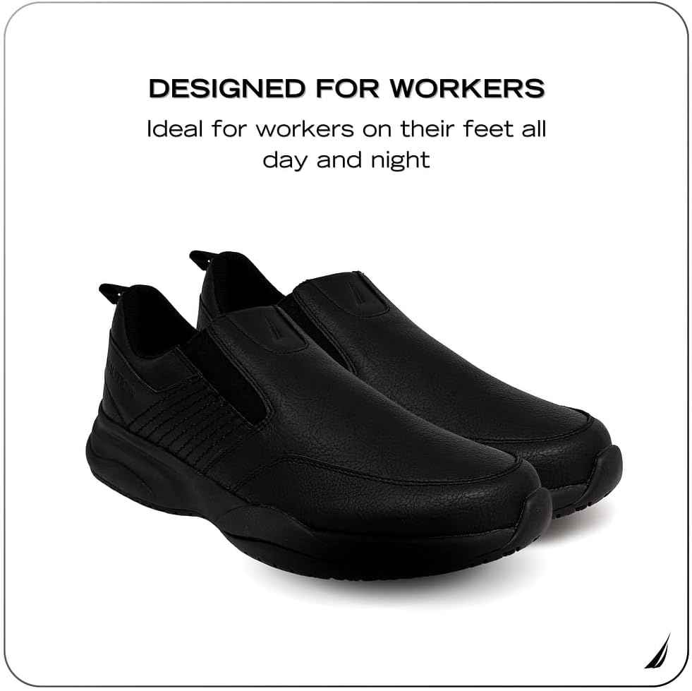 image:imageNautica Black Non Slip Slip OnLaceUp Work Shoes Safety Water Resistant Chef Kitchen Trabajo Zapatos Restaurant or Food Service Sneakers Comfortable and Lightweight for Men and WomenOrwellblack