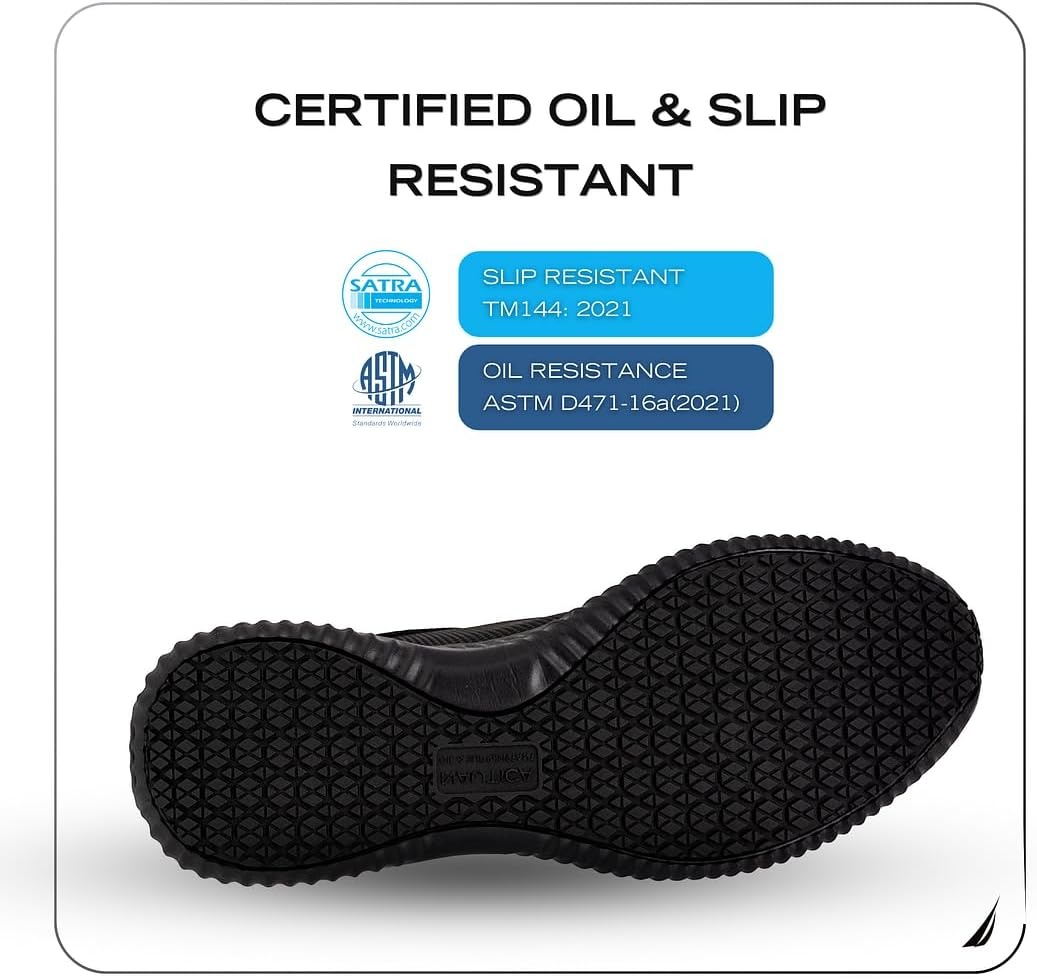image:imageNautica Black Non Slip Slip OnLaceUp Work Shoes Safety Water Resistant Chef Kitchen Trabajo Zapatos Restaurant or Food Service Sneakers Comfortable and Lightweight for Men and WomenLeda Black 1