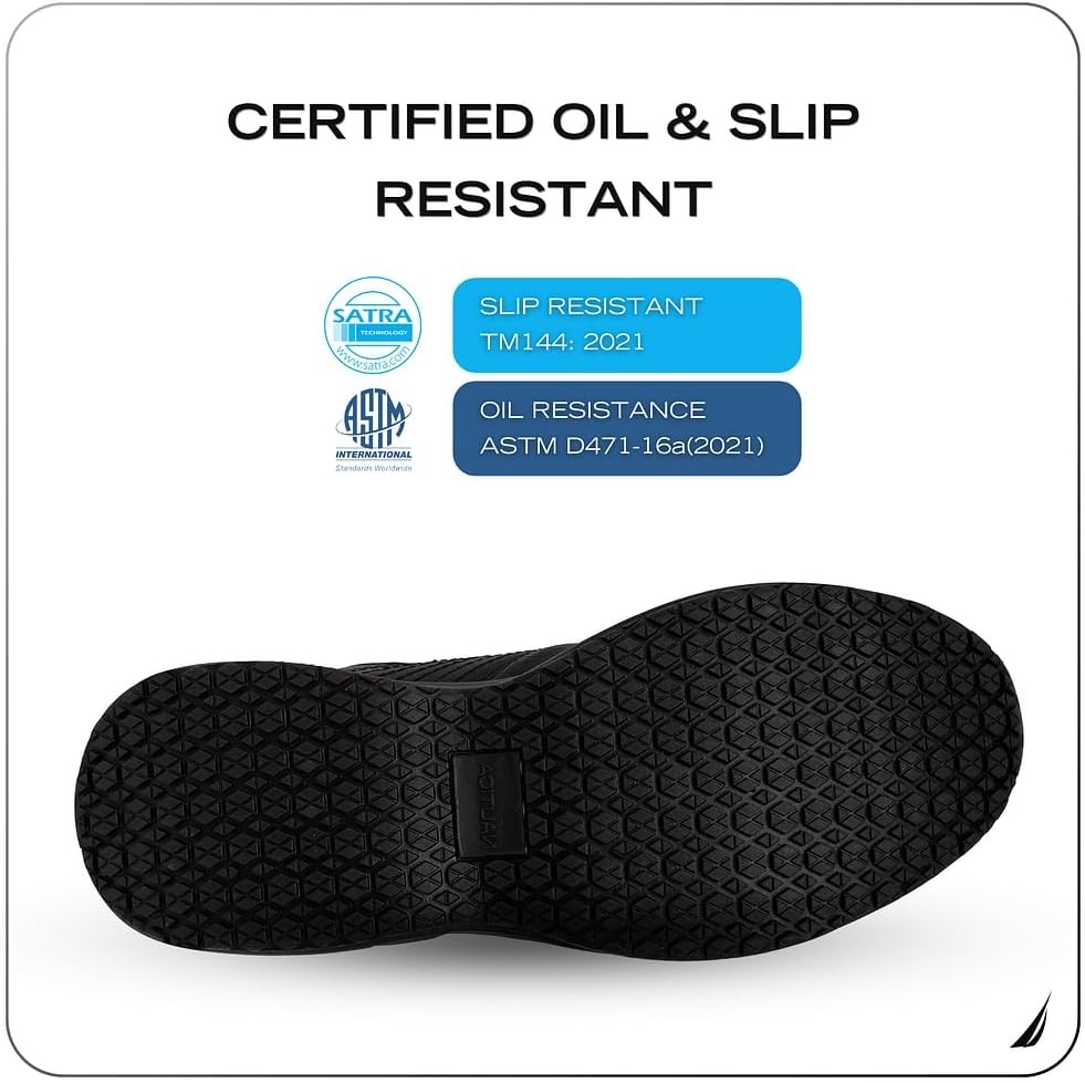 image:imageNautica Black Non Slip Slip OnLaceUp Work Shoes Safety Water Resistant Chef Kitchen Trabajo Zapatos Restaurant or Food Service Sneakers Comfortable and Lightweight for Men and WomenOrwellblack