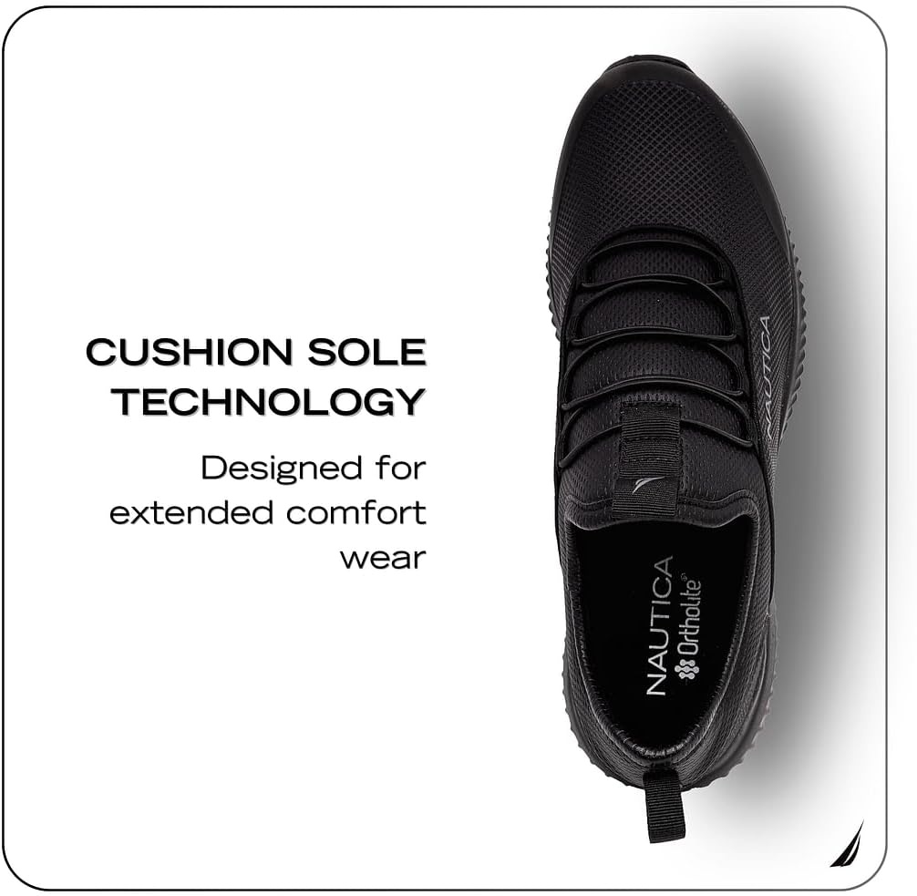 image:imageNautica Black Non Slip Slip OnLaceUp Work Shoes Safety Water Resistant Chef Kitchen Trabajo Zapatos Restaurant or Food Service Sneakers Comfortable and Lightweight for Men and WomenLeda Black 1