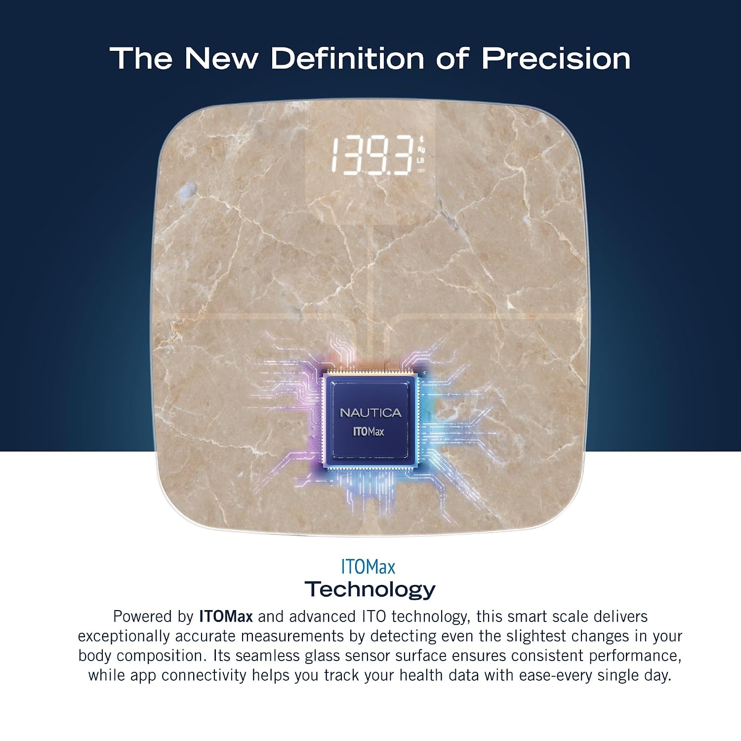 image:imageNautica Body Tracker Digital Bathroom Scale BluetoothEnabled Smart Scale with BMI Body Fat Muscle Mass Tracking amp More Syncs with Smartphone App for Body Composition Tracking 440 LbsQuartz Stone