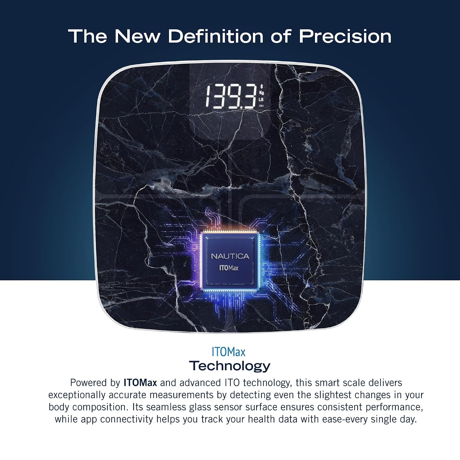 image:imageNautica Body Tracker Digital Bathroom Scale BluetoothEnabled Smart Scale with BMI Body Fat Muscle Mass Tracking amp More Syncs with Smartphone App for Body Composition Tracking 440 LbsBlack Stone