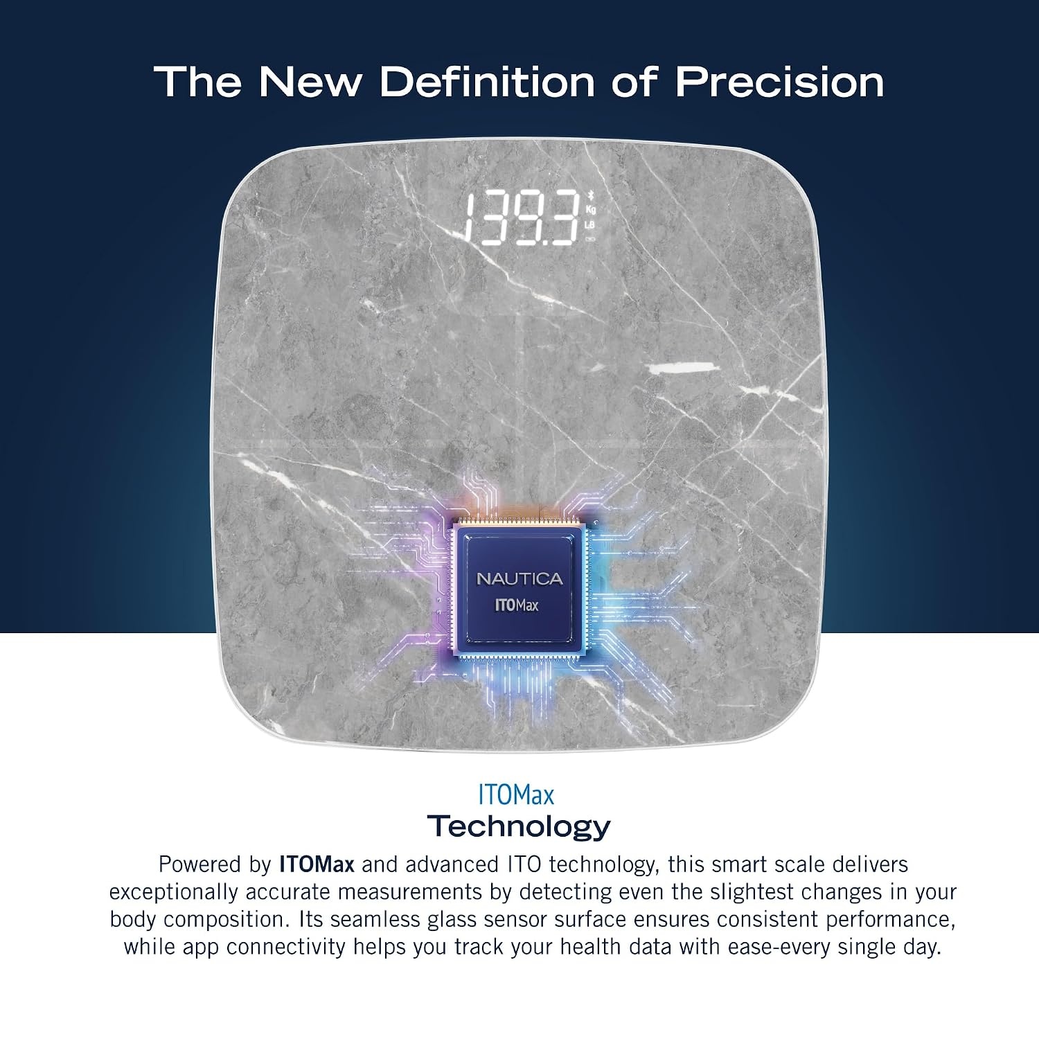 image:imageNautica Body Tracker Digital Bathroom Scale BluetoothEnabled Smart Scale with BMI Body Fat Muscle Mass Tracking amp More Syncs with Smartphone App for Body Composition Tracking 440 LbsTravertine Stone