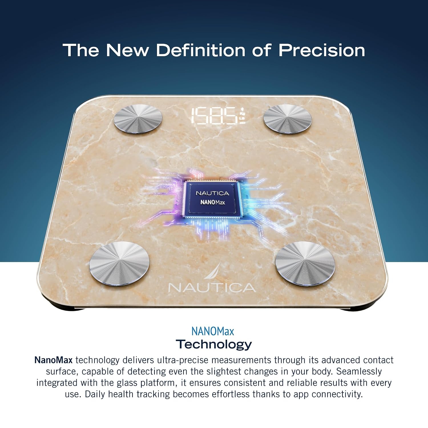 image:imageNautica Body Tracker Digital Bathroom Scale BluetoothEnabled Smart Scale with BMI Body Fat Muscle Mass Tracking amp More Syncs with Smartphone App for Body Composition Tracking 440 LbsQuartz Stone