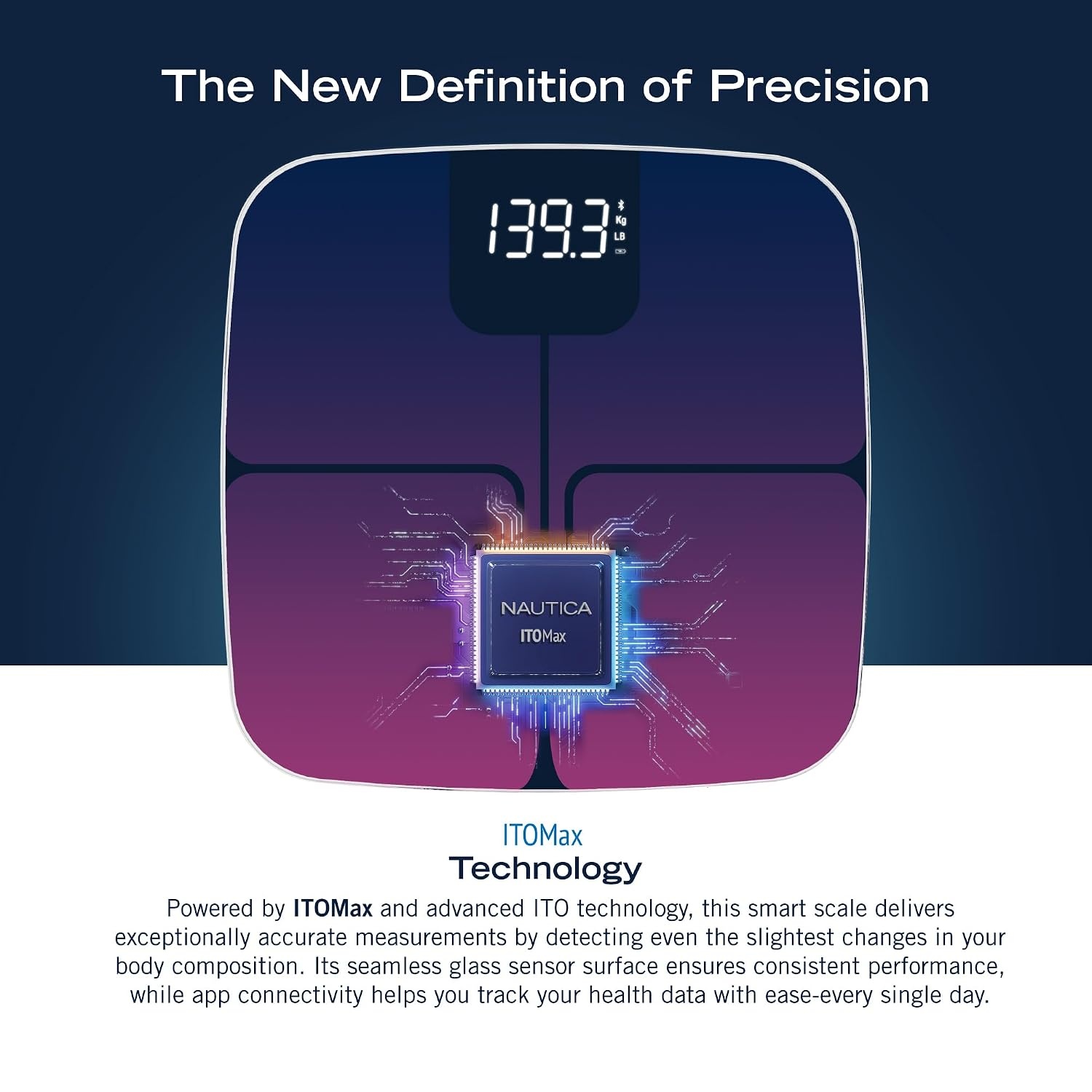 image:imageNautica Body Tracker Digital Bathroom Scale BluetoothEnabled Smart Scale with BMI Body Fat Muscle Mass Tracking amp More Syncs with Smartphone App for Body Composition Tracking 440 LbsNavy Fuschia