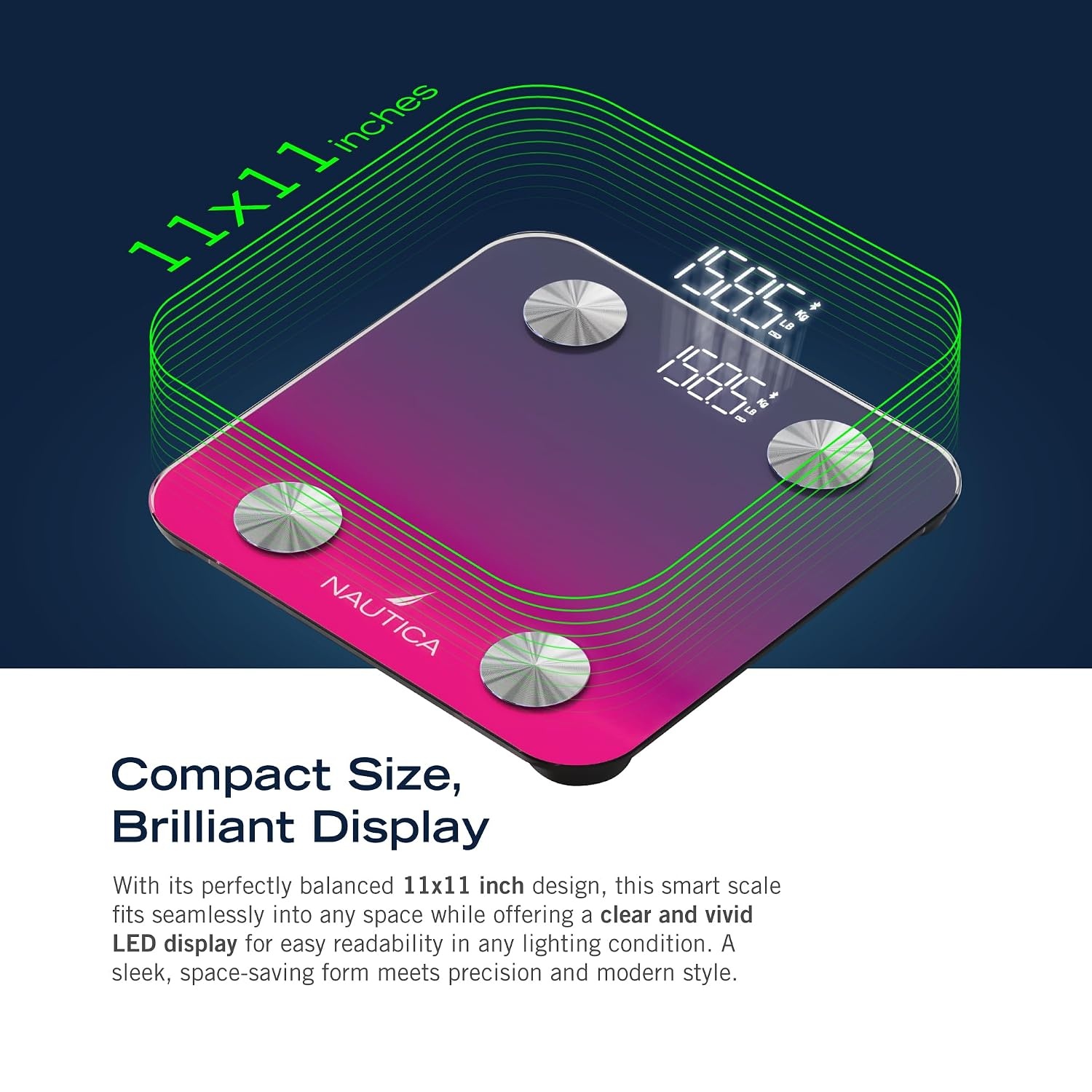 image:imageNautica Body Tracker Digital Bathroom Scale BluetoothEnabled Smart Scale with BMI Body Fat Muscle Mass Tracking amp More Syncs with Smartphone App for Body Composition Tracking 440 LbsNavy Fuschia
