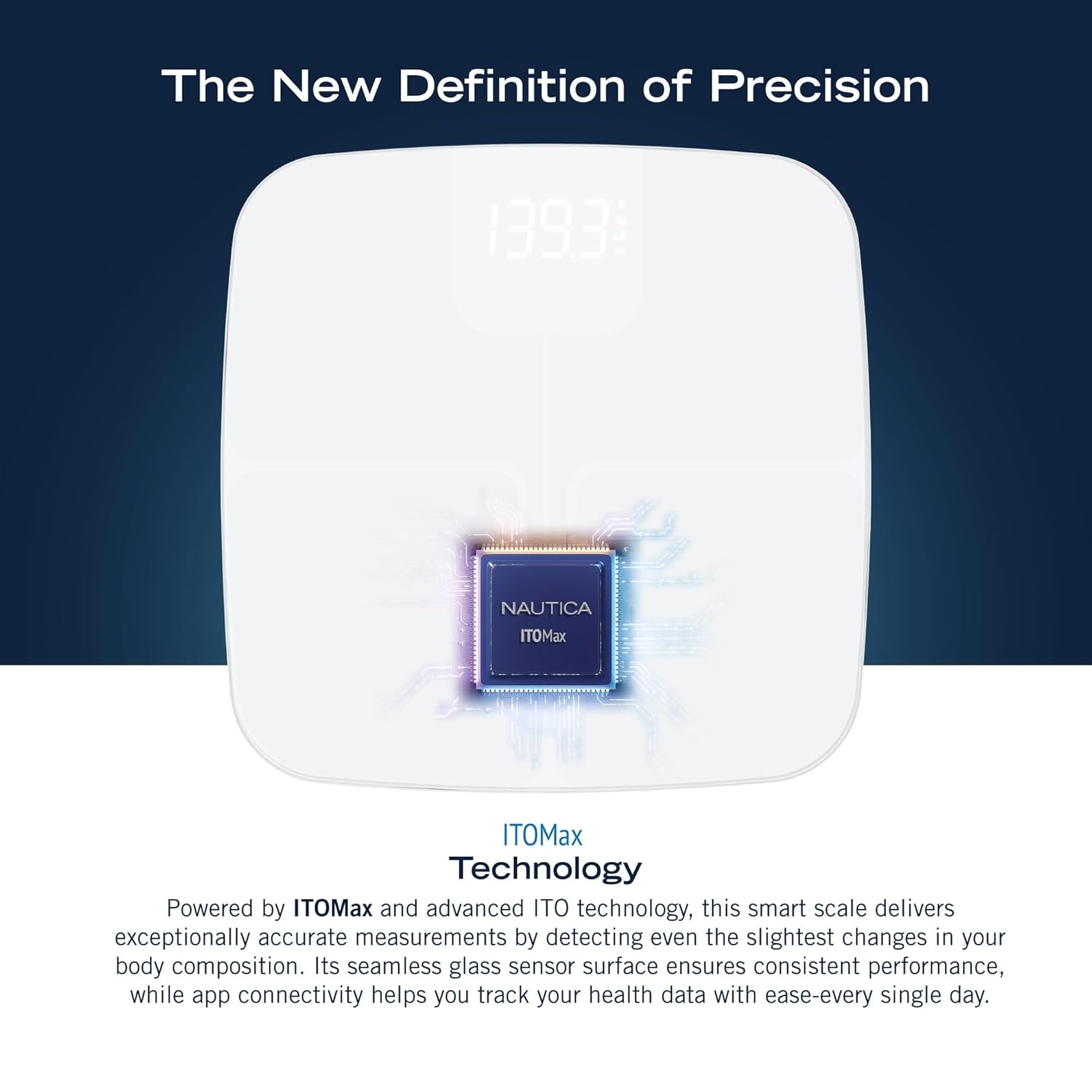 image:imageNautica Body Tracker Digital Bathroom Scale BluetoothEnabled Smart Scale with BMI Body Fat Muscle Mass Tracking amp More Syncs with Smartphone App for Body Composition Tracking 440 LbsIce White
