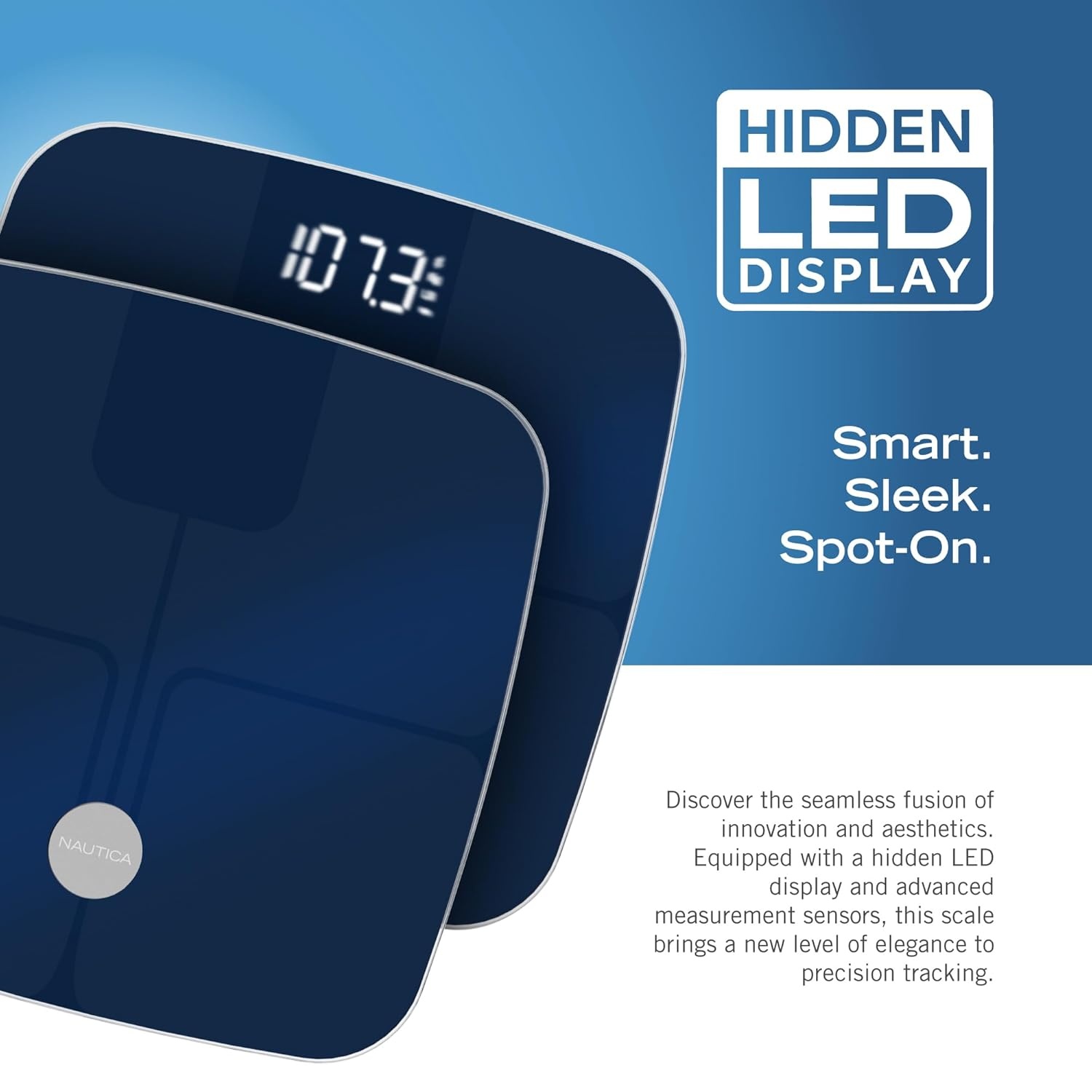 image:imageNautica Body Tracker Digital Bathroom Scale BluetoothEnabled Smart Scale with BMI Body Fat Muscle Mass Tracking amp More Syncs with Smartphone App for Body Composition Tracking 440 LbsNavy