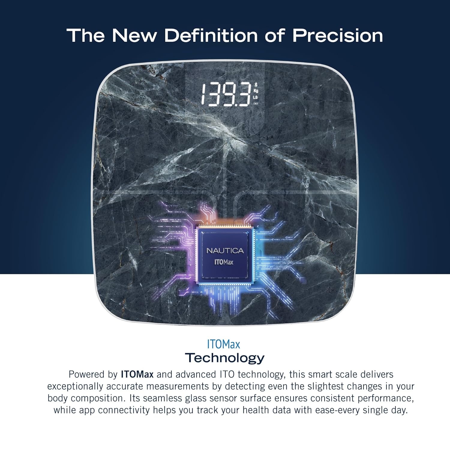 image:imageNautica Body Tracker Digital Bathroom Scale BluetoothEnabled Smart Scale with BMI Body Fat Muscle Mass Tracking amp More Syncs with Smartphone App for Body Composition Tracking 440 LbsAqua Stone