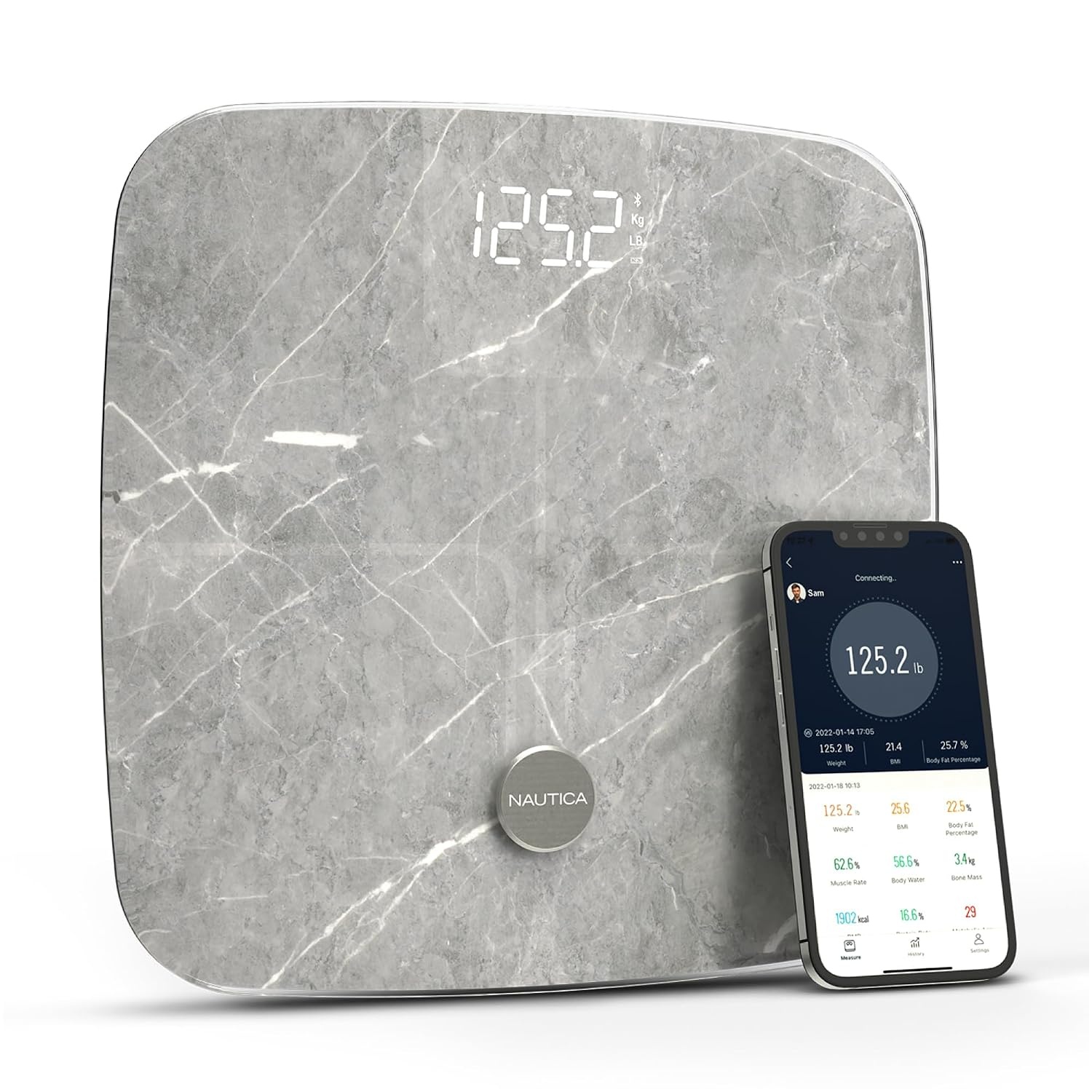 image:imageNautica Body Tracker Digital Bathroom Scale BluetoothEnabled Smart Scale with BMI Body Fat Muscle Mass Tracking amp More Syncs with Smartphone App for Body Composition Tracking 440 LbsTravertine Stone