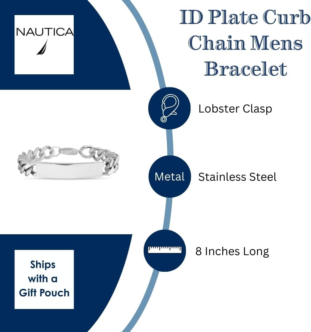 image:imageNautica Curb Chain ID Bracelet for Men Stainless Steel 8 Inches