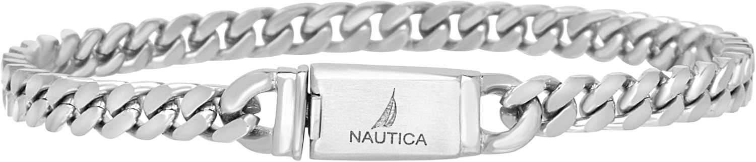 image:imageNautica Curb Link Chain Stainless Steel Bracelet for Men ID Bar Clasp Sailboat Logo5 MM
