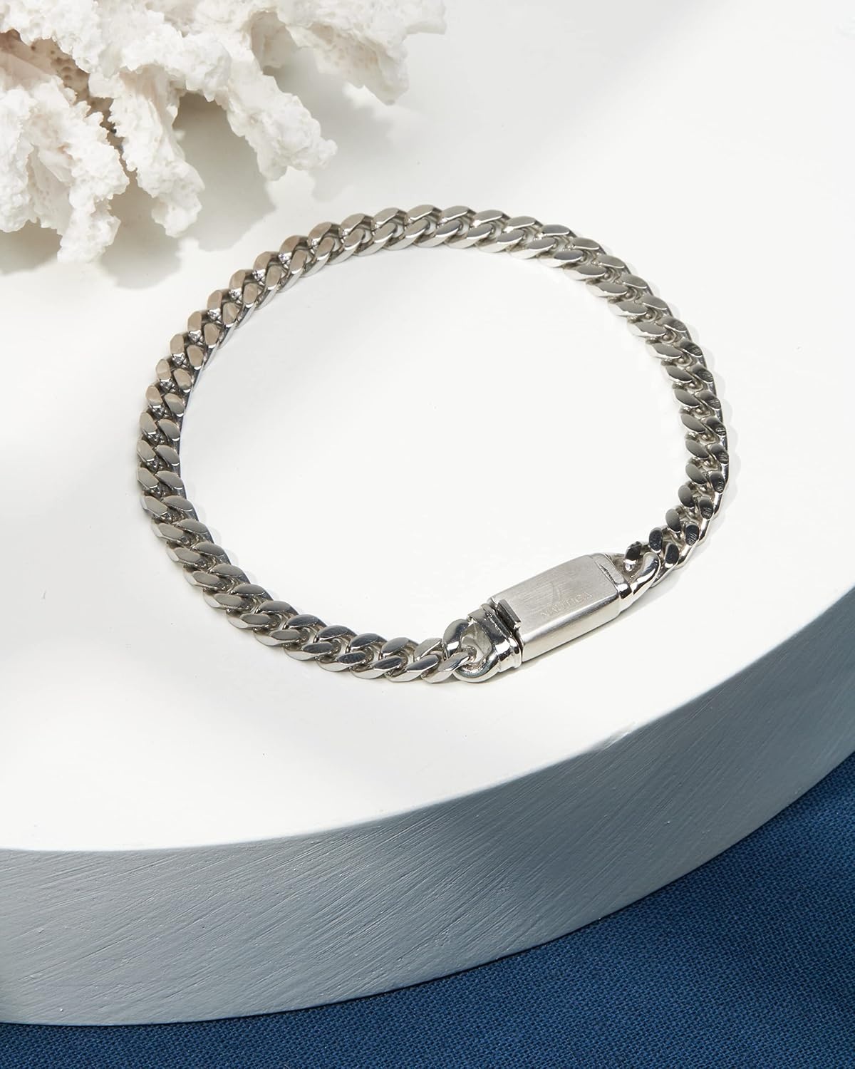 image:imageNautica Curb Link Chain Stainless Steel Bracelet for Men ID Bar Clasp Sailboat Logo5 MM