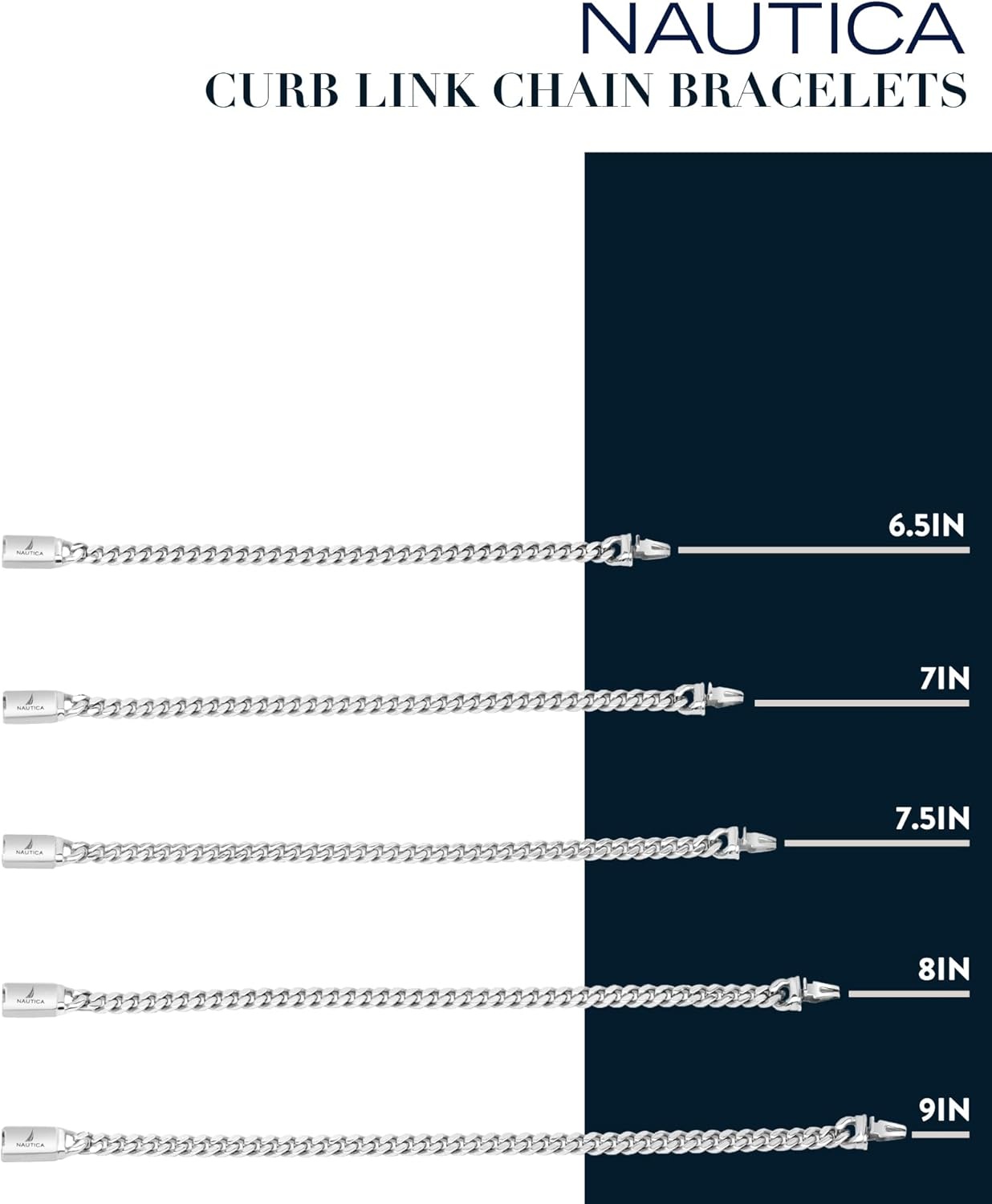 image:imageNautica Curb Link Chain Stainless Steel Bracelet for Men ID Bar Clasp Sailboat Logo5 MM