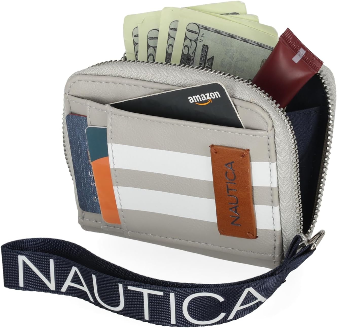 image:imageNautica Everglades Small Wallet for Women Compact Thin Wristlet Credit Card Wallet with ID Window Zippered Coin Purse BlackDove RacingStripe