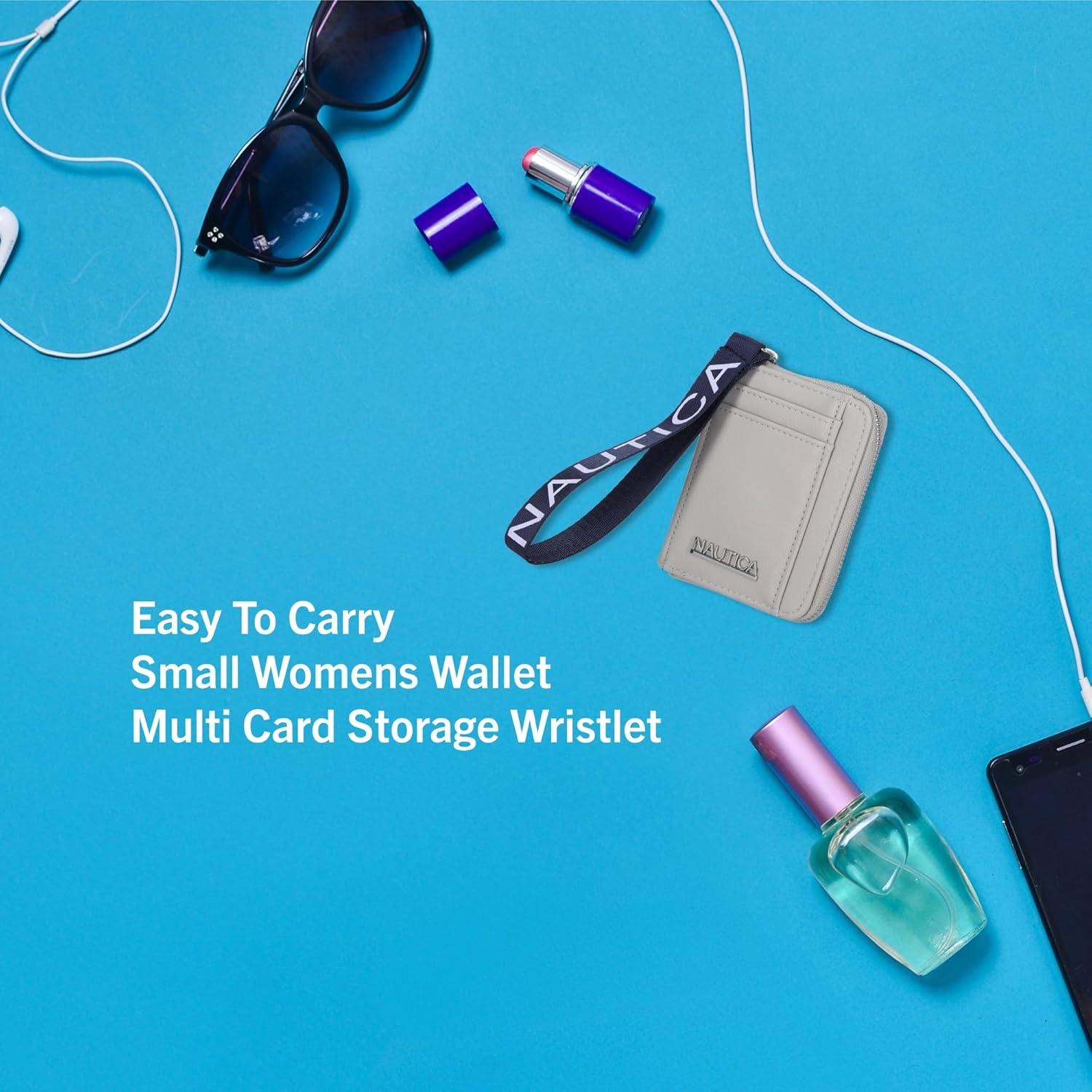 image:imageNautica Everglades Small Wallet for Women Compact Thin Wristlet Credit Card Wallet with ID Window Zippered Coin Purse BlackTaupe