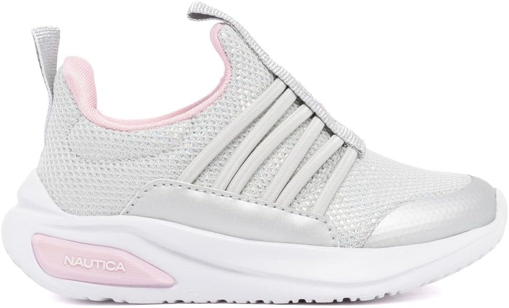 image:imageNautica Girls Athletic SlipOn Sneakers Comfortable Bungee Running Shoes Stylish Tennis Footwear for Active Kids Big Kid Little Kid ToddlerGrey Silver Pink