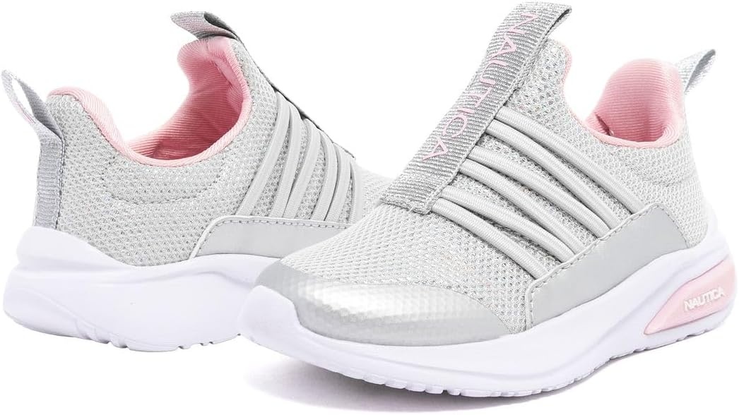 image:imageNautica Girls Athletic SlipOn Sneakers Comfortable Bungee Running Shoes Stylish Tennis Footwear for Active Kids Big Kid Little Kid ToddlerGrey Silver Pink
