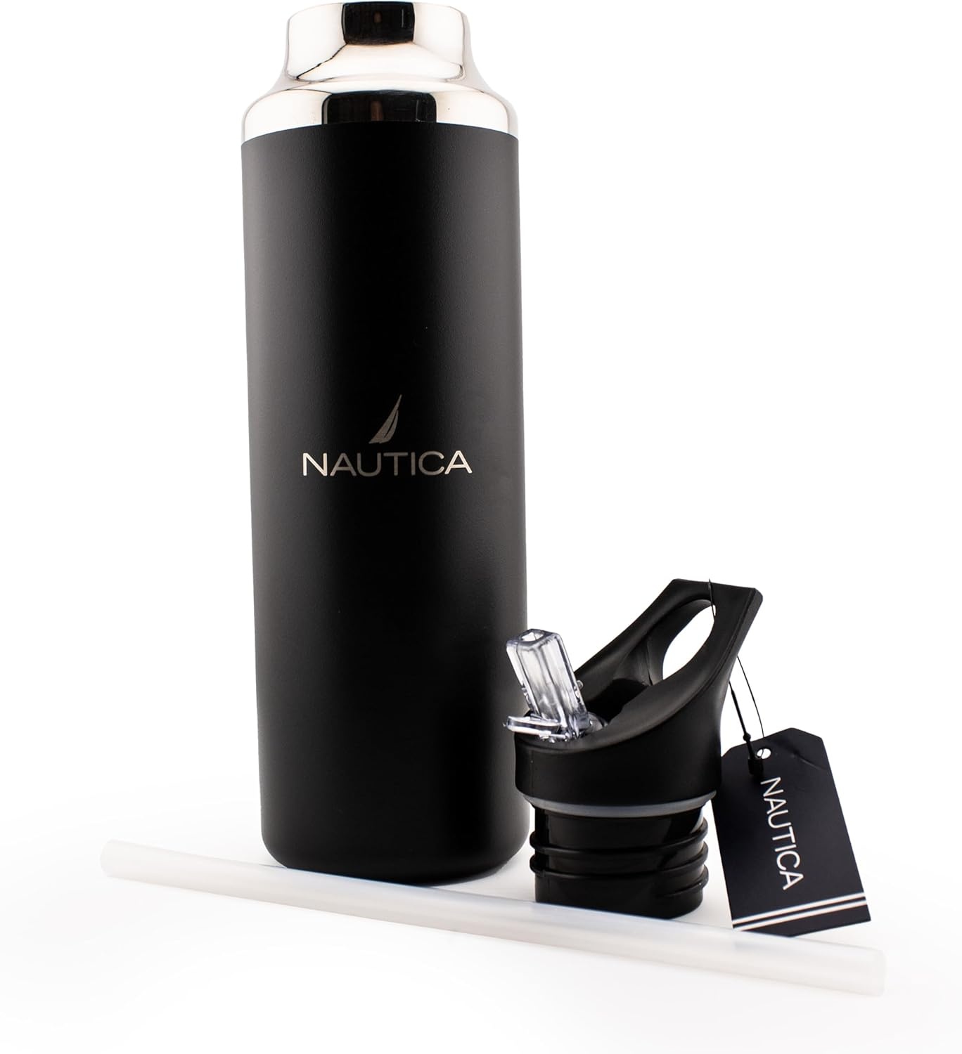 image:imageNautica Insulated 21oz Sleek Stainless Steel Water Bottle with Flip Lid Straw Leakproof BPAFree Wide Mouth Keeps Drinks Hot or Cold Sports Bottle Ideal for Gym Hiking and Travel BLACKBlack