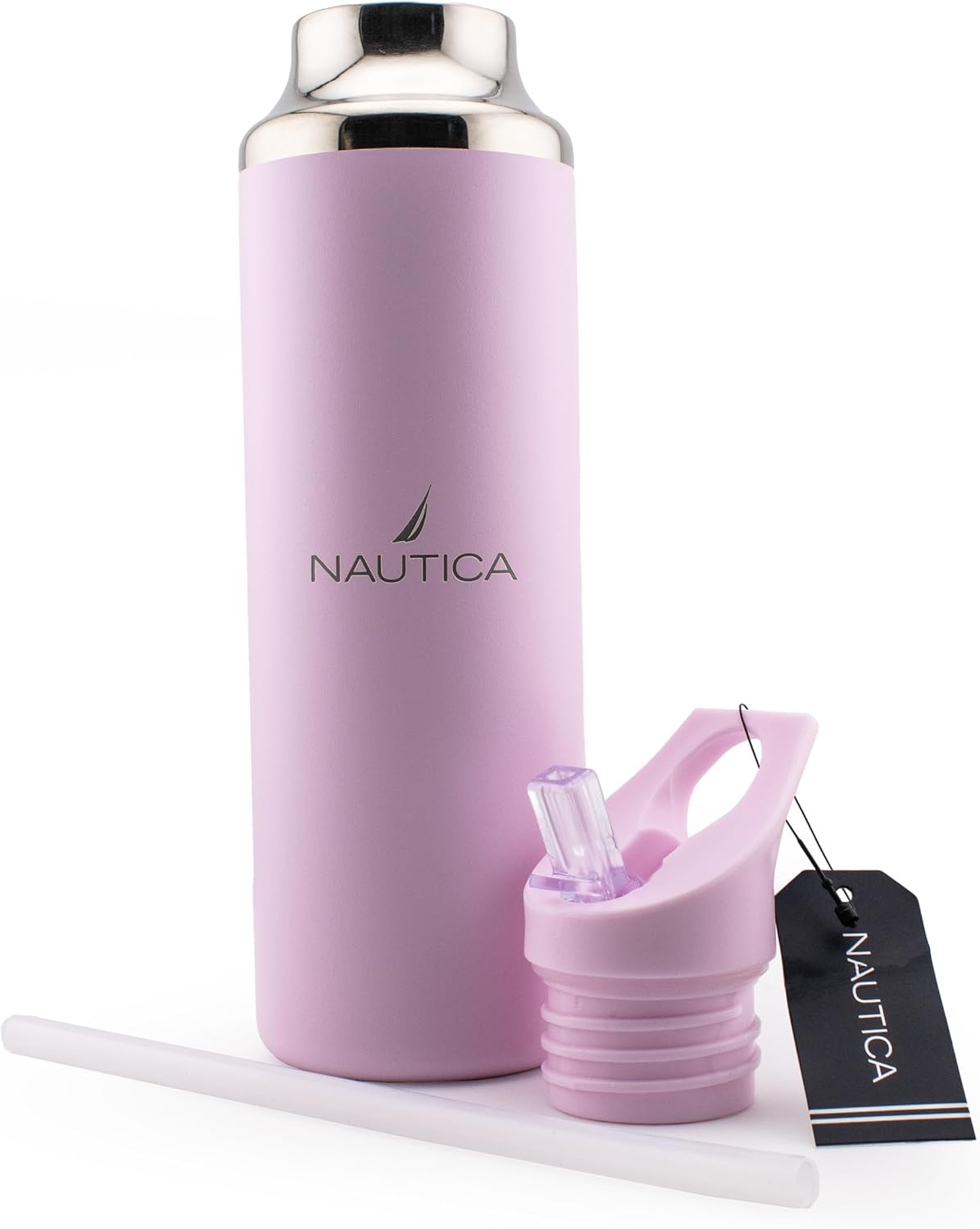 image:imageNautica Insulated 21oz Sleek Stainless Steel Water Bottle with Flip Lid Straw Leakproof BPAFree Wide Mouth Keeps Drinks Hot or Cold Sports Bottle Ideal for Gym Hiking and Travel BLACKPASTEL PINK