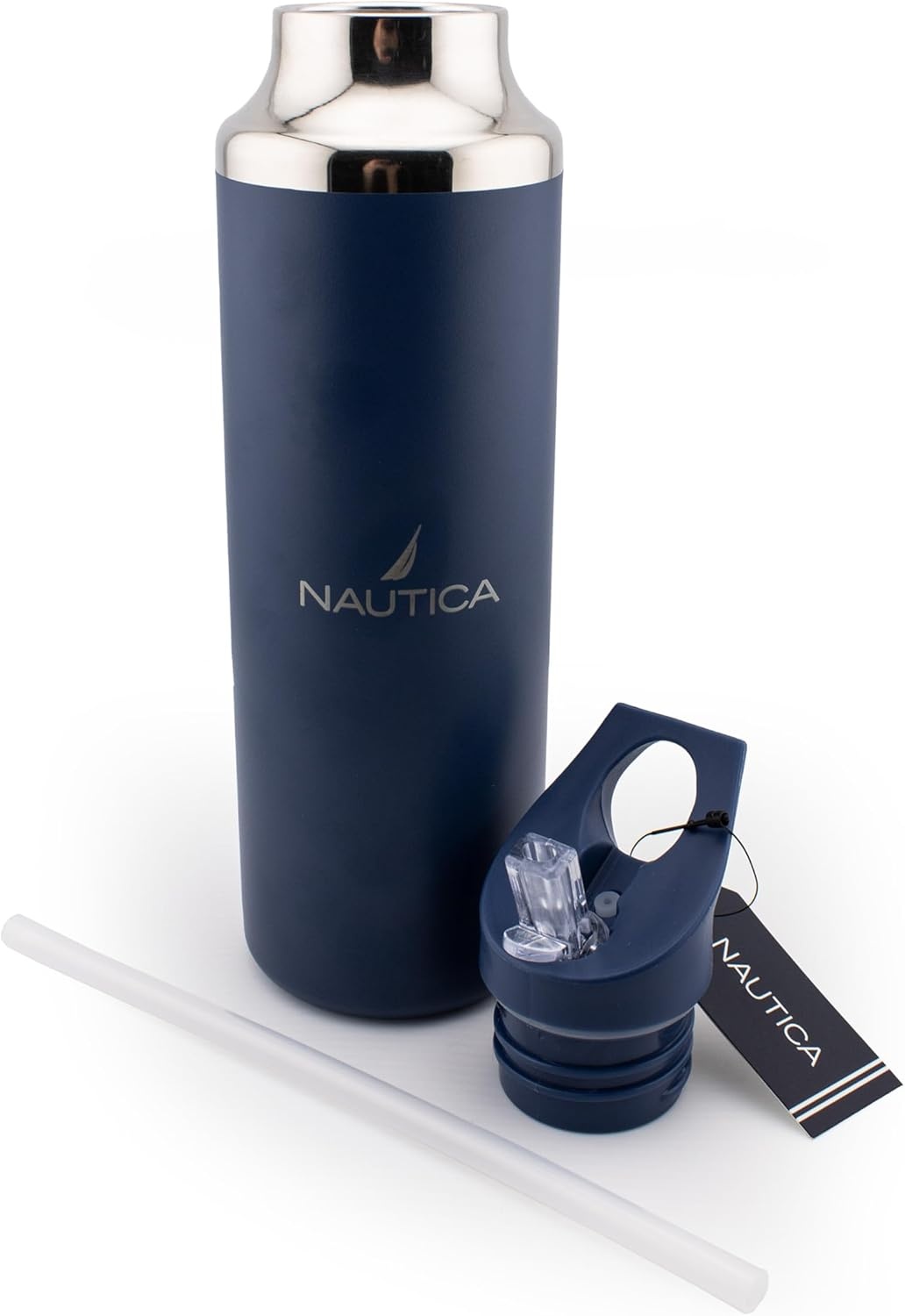 image:imageNautica Insulated 21oz Sleek Stainless Steel Water Bottle with Flip Lid Straw Leakproof BPAFree Wide Mouth Keeps Drinks Hot or Cold Sports Bottle Ideal for Gym Hiking and Travel BLACKNavy