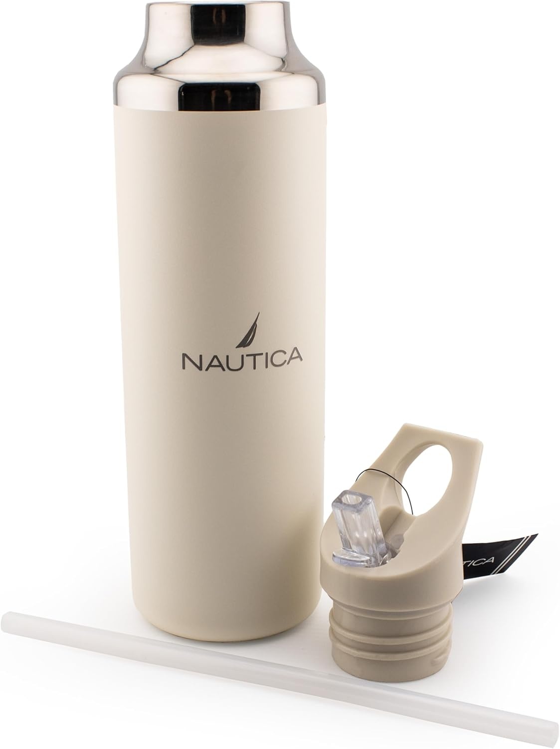 image:imageNautica Insulated 21oz Sleek Stainless Steel Water Bottle with Flip Lid Straw Leakproof BPAFree Wide Mouth Keeps Drinks Hot or Cold Sports Bottle Ideal for Gym Hiking and Travel BLACKTaupe