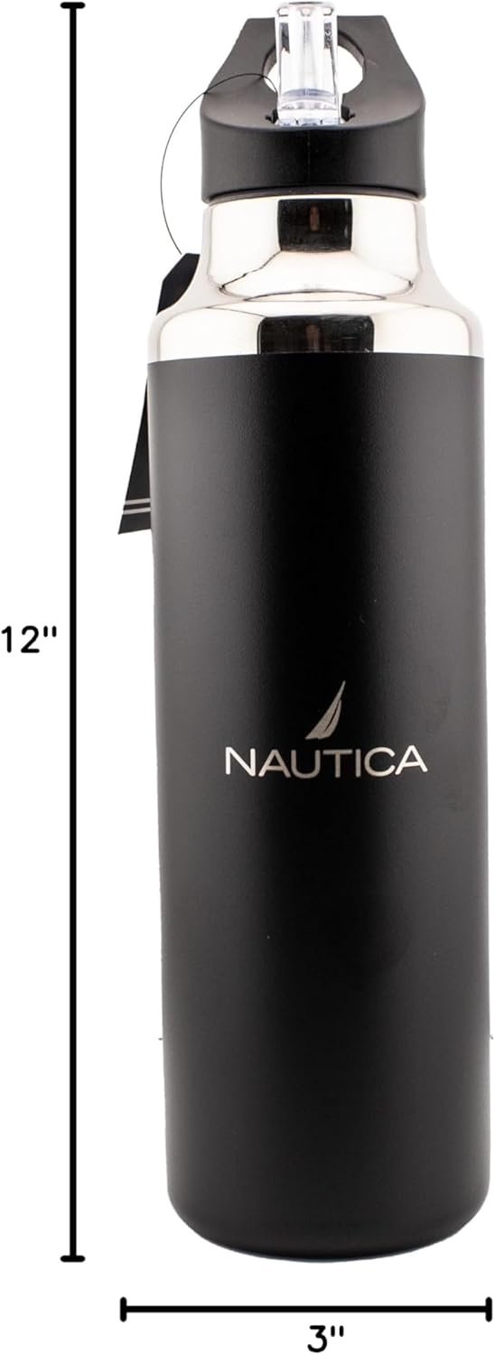 image:imageNautica Insulated 21oz Sleek Stainless Steel Water Bottle with Flip Lid Straw Leakproof BPAFree Wide Mouth Keeps Drinks Hot or Cold Sports Bottle Ideal for Gym Hiking and Travel BLACKBlack