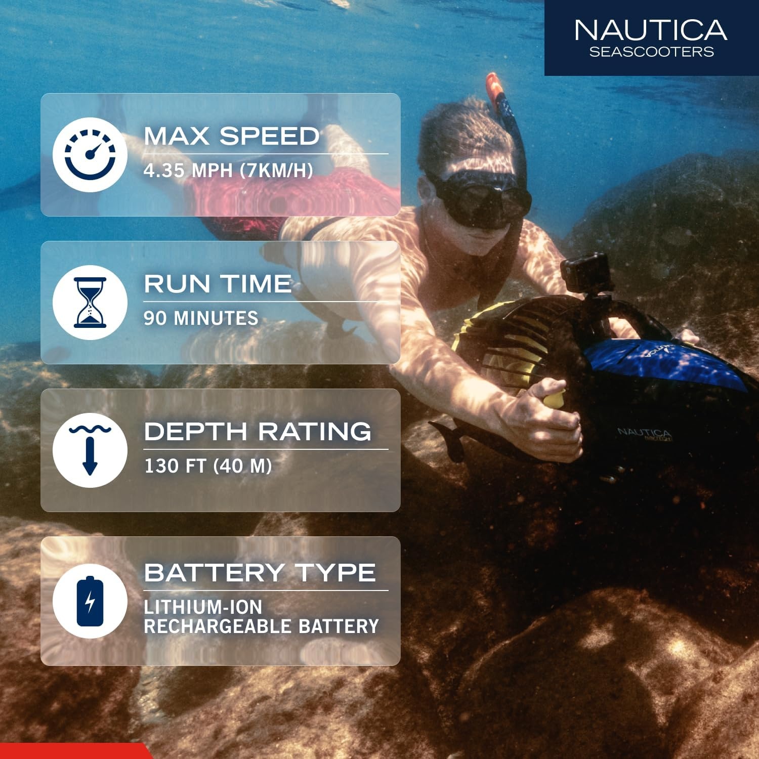 image:imageNautica J Class Underwater seascooter Foldable and Travel Ready for Diving Snorkeling and CruisingNavy