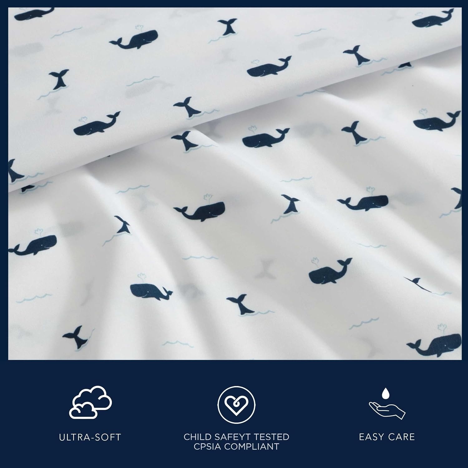 image:imageNautica Kids Twin XL Sheet Set UltraSoft Microfiber Bedding with Fully Elastic Fitted Sheet Coastal Kids Bed Set with Pillowcase Easy Care Bedding Caspian WhalesCaspian Whales Navy