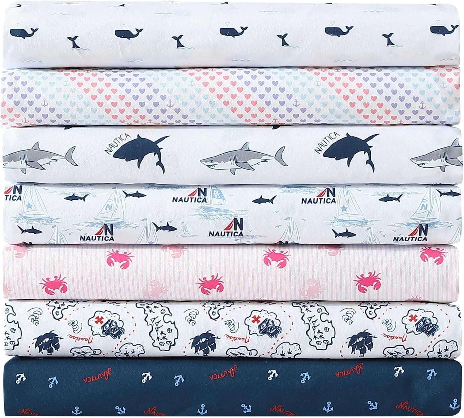 image:imageNautica Kids Twin XL Sheet Set UltraSoft Microfiber Bedding with Fully Elastic Fitted Sheet Coastal Kids Bed Set with Pillowcase Easy Care Bedding Caspian WhalesBranson Sharks Navy