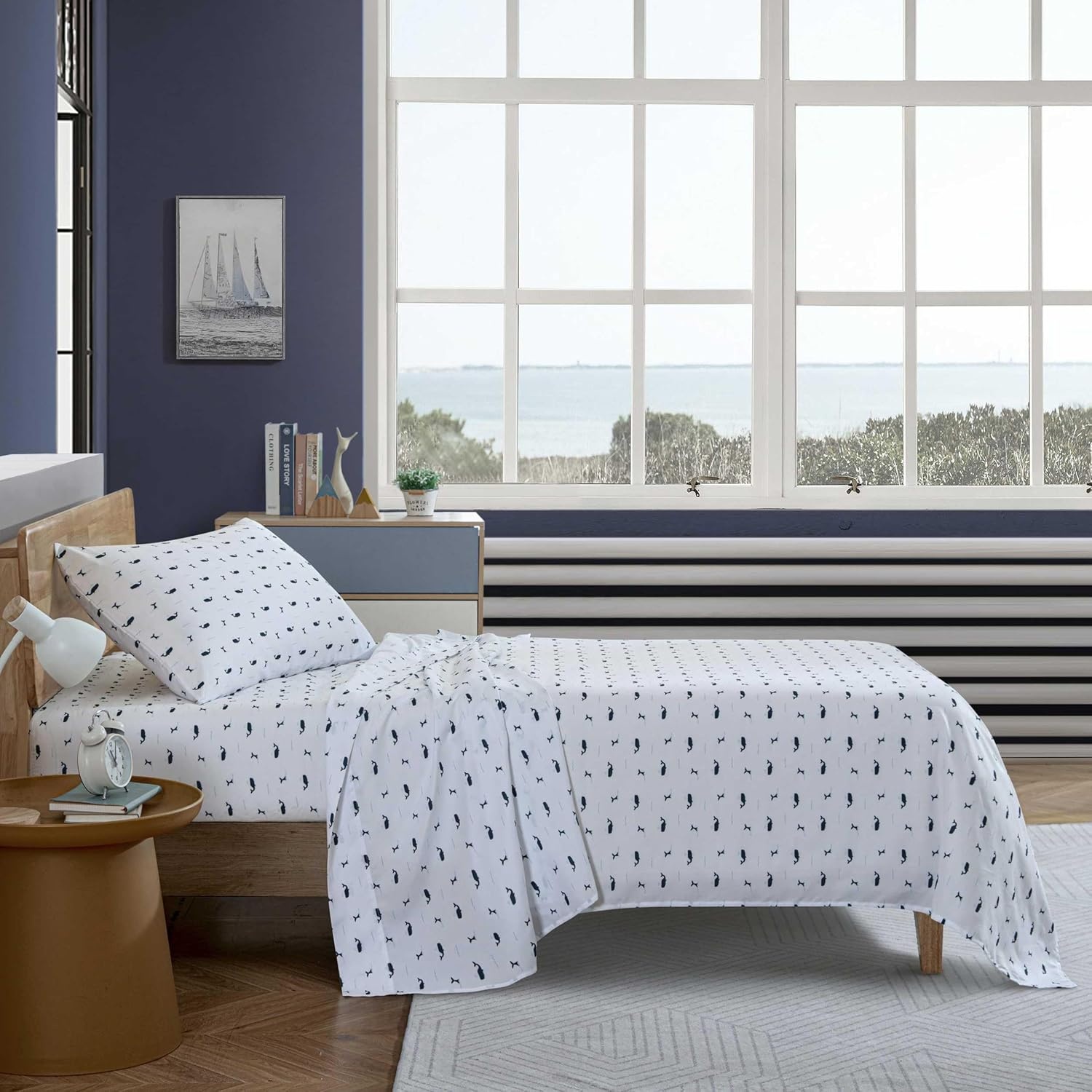 image:imageNautica Kids Twin XL Sheet Set UltraSoft Microfiber Bedding with Fully Elastic Fitted Sheet Coastal Kids Bed Set with Pillowcase Easy Care Bedding Caspian WhalesCaspian Whales Navy