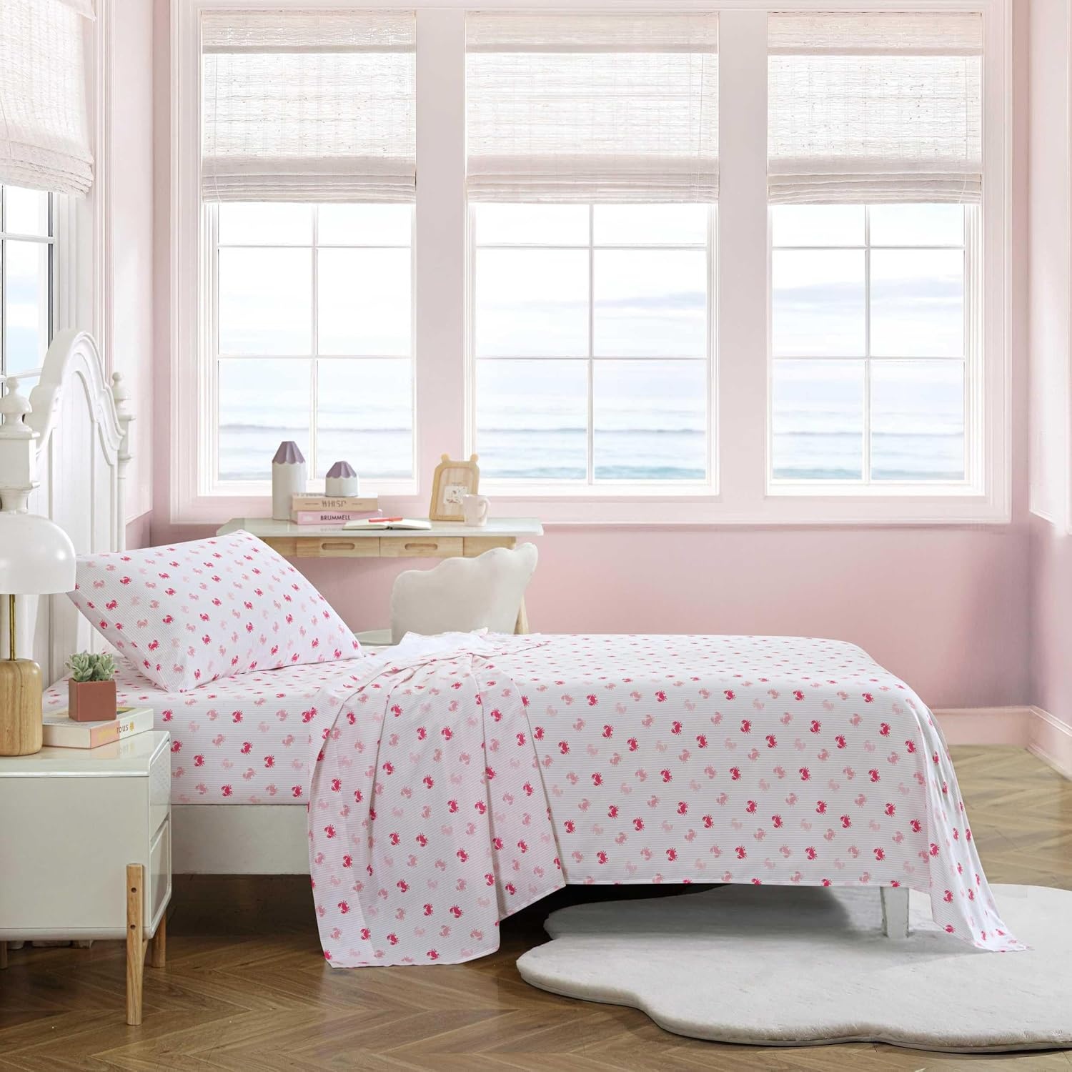 image:imageNautica Kids Twin XL Sheet Set UltraSoft Microfiber Bedding with Fully Elastic Fitted Sheet Coastal Kids Bed Set with Pillowcase Easy Care Bedding Caspian WhalesAxton Crab Pink