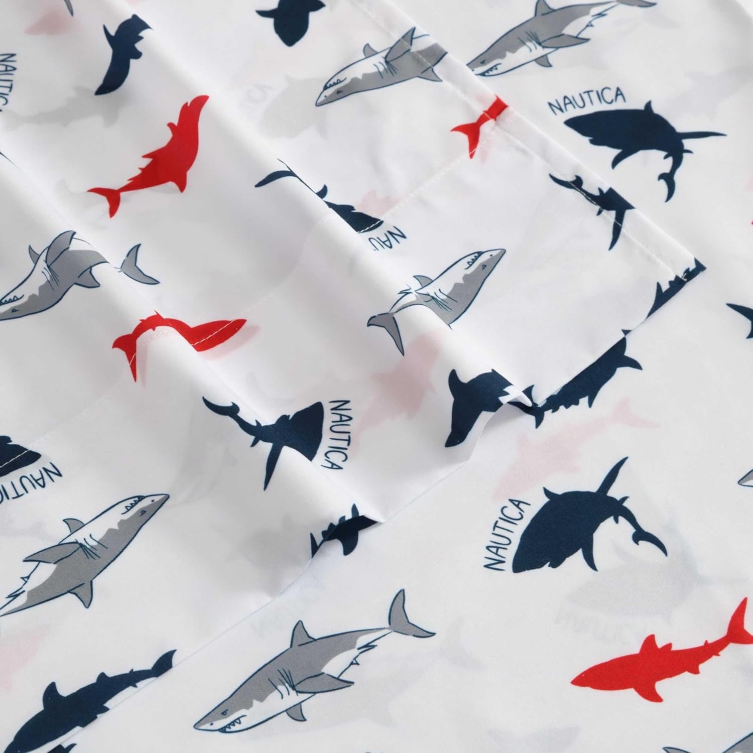 image:imageNautica Kids Twin XL Sheet Set UltraSoft Microfiber Bedding with Fully Elastic Fitted Sheet Coastal Kids Bed Set with Pillowcase Easy Care Bedding Caspian WhalesBranson Sharks Navy