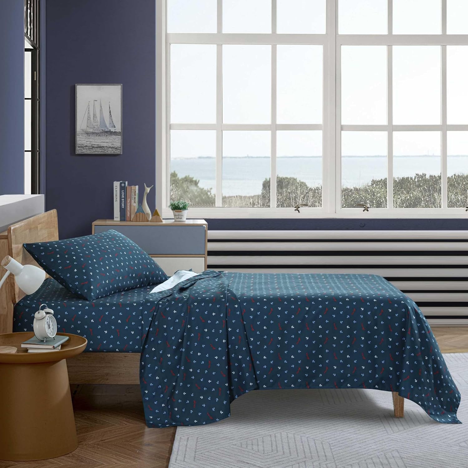image:imageNautica Kids Twin XL Sheet Set UltraSoft Microfiber Bedding with Fully Elastic Fitted Sheet Coastal Kids Bed Set with Pillowcase Easy Care Bedding Caspian WhalesJonesy Navy