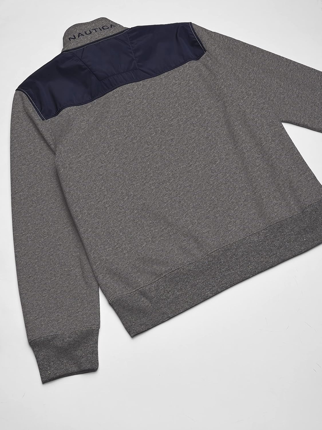 image:imageNautica Mens 14 Zip Pieced Fleece SweatshirtCharcoal Heather