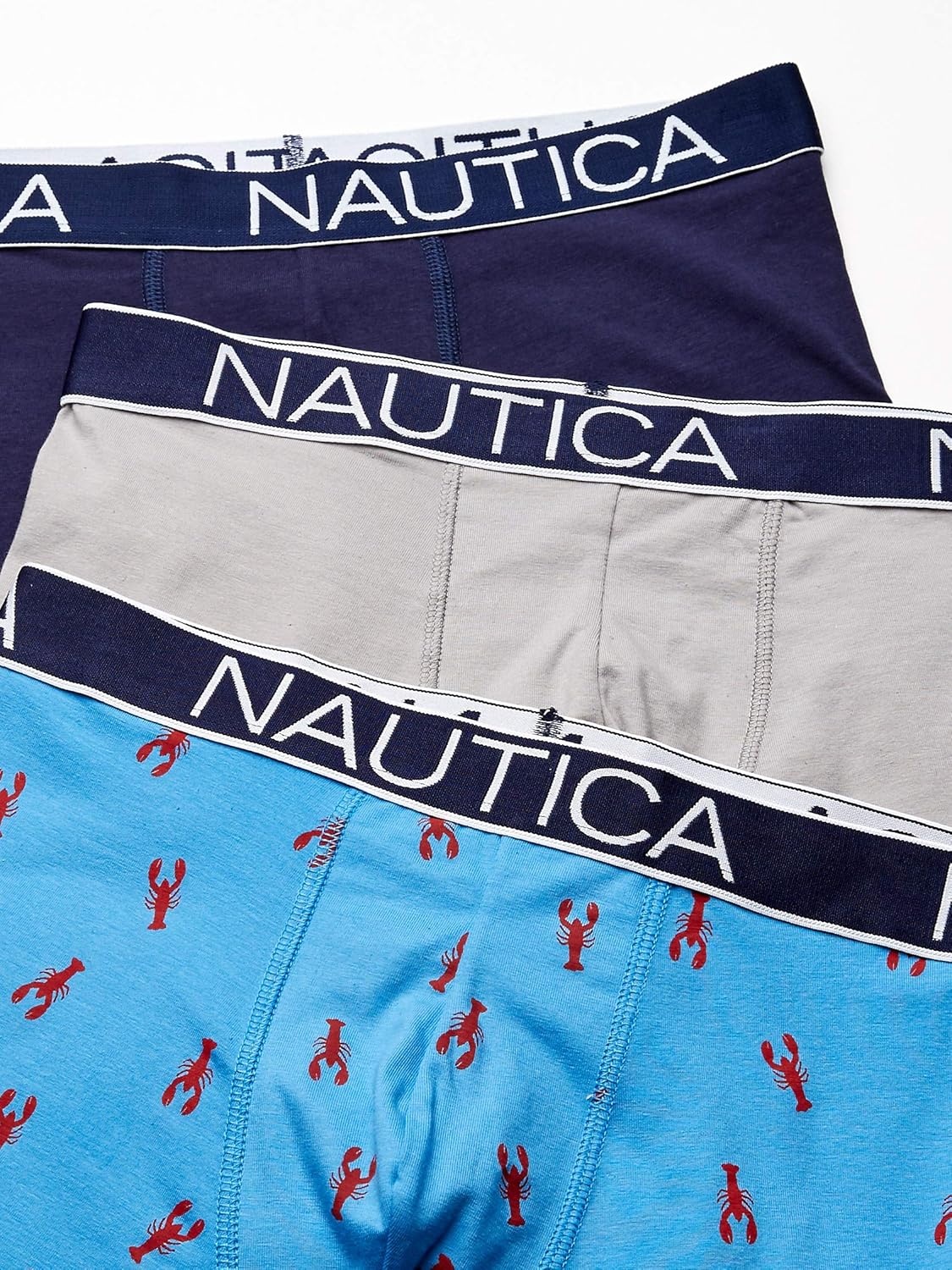 image:imageNautica Mens 3Pack Classic Cotton Stretch Boxer BriefsAlloyPeacoatLobster Printaero Blue