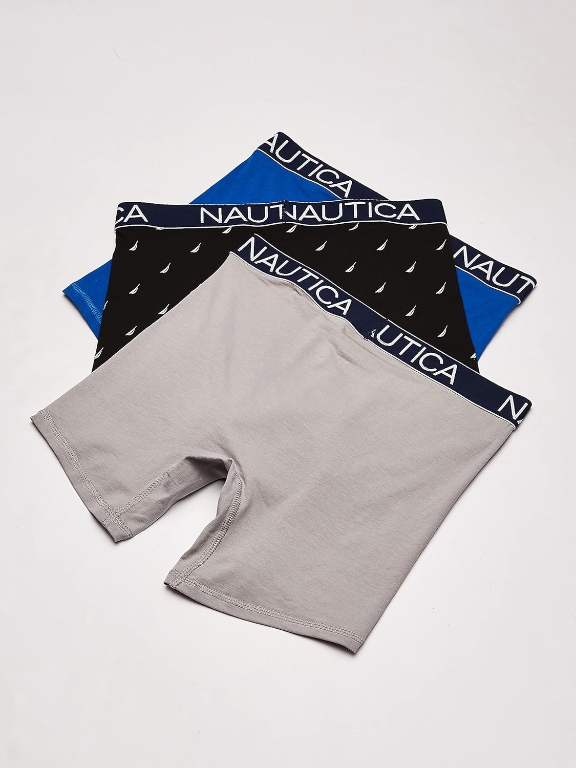 image:imageNautica Mens 3Pack Classic Cotton Stretch Boxer BriefsSea CobaltAlloySail Print Black White