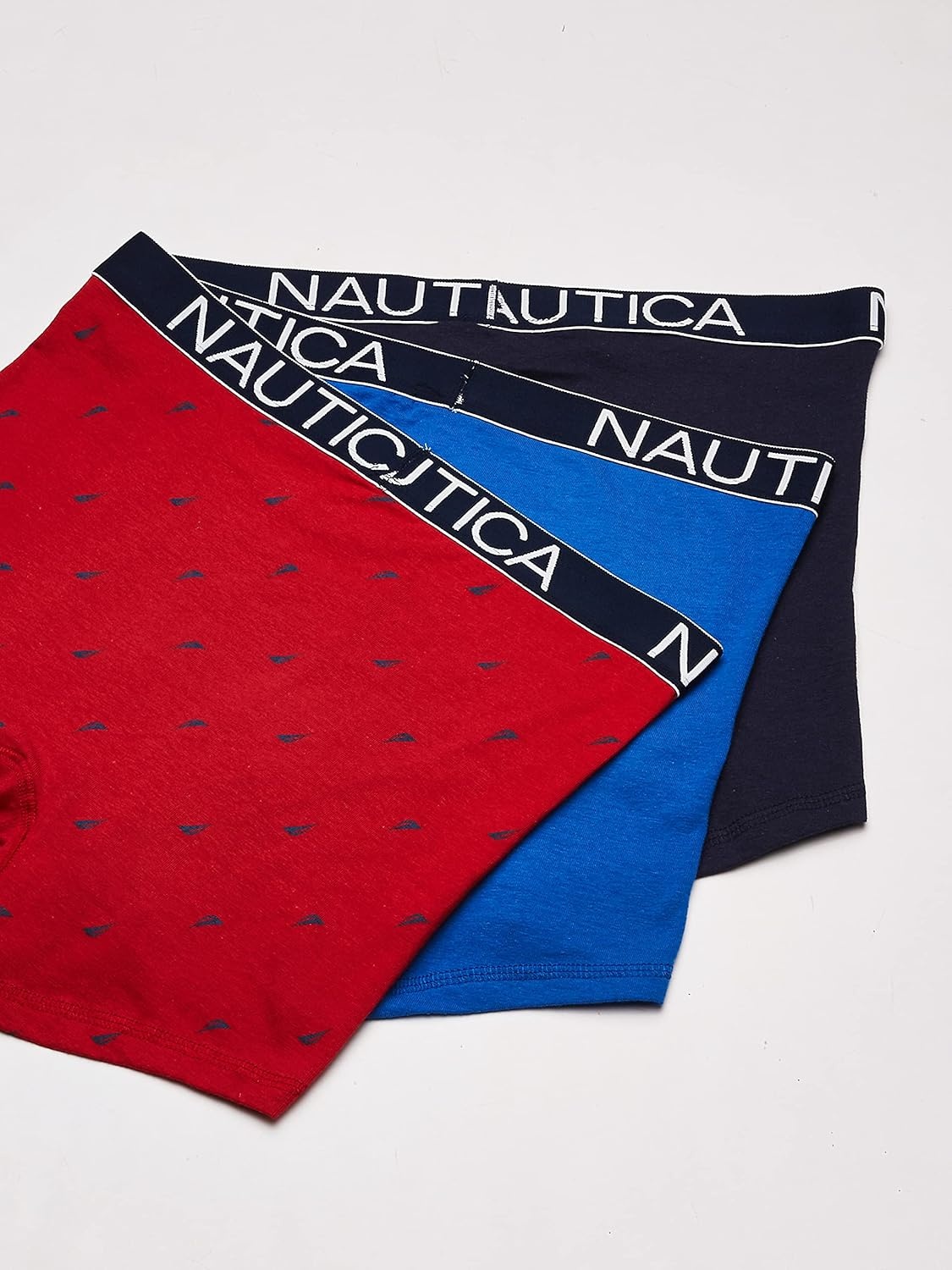 image:imageNautica Mens 3Pack Classic Cotton Stretch Boxer BriefsSea CobaltPeacoatSail Print Nautica Red