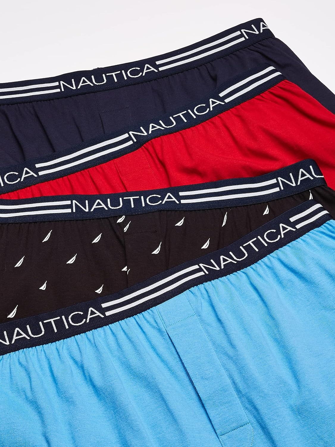 image:imageNautica Mens 4 Pack Classic Cotton Loose Knit BoxersPeacoatAero BlueNautica RedSails Black 4 Pack