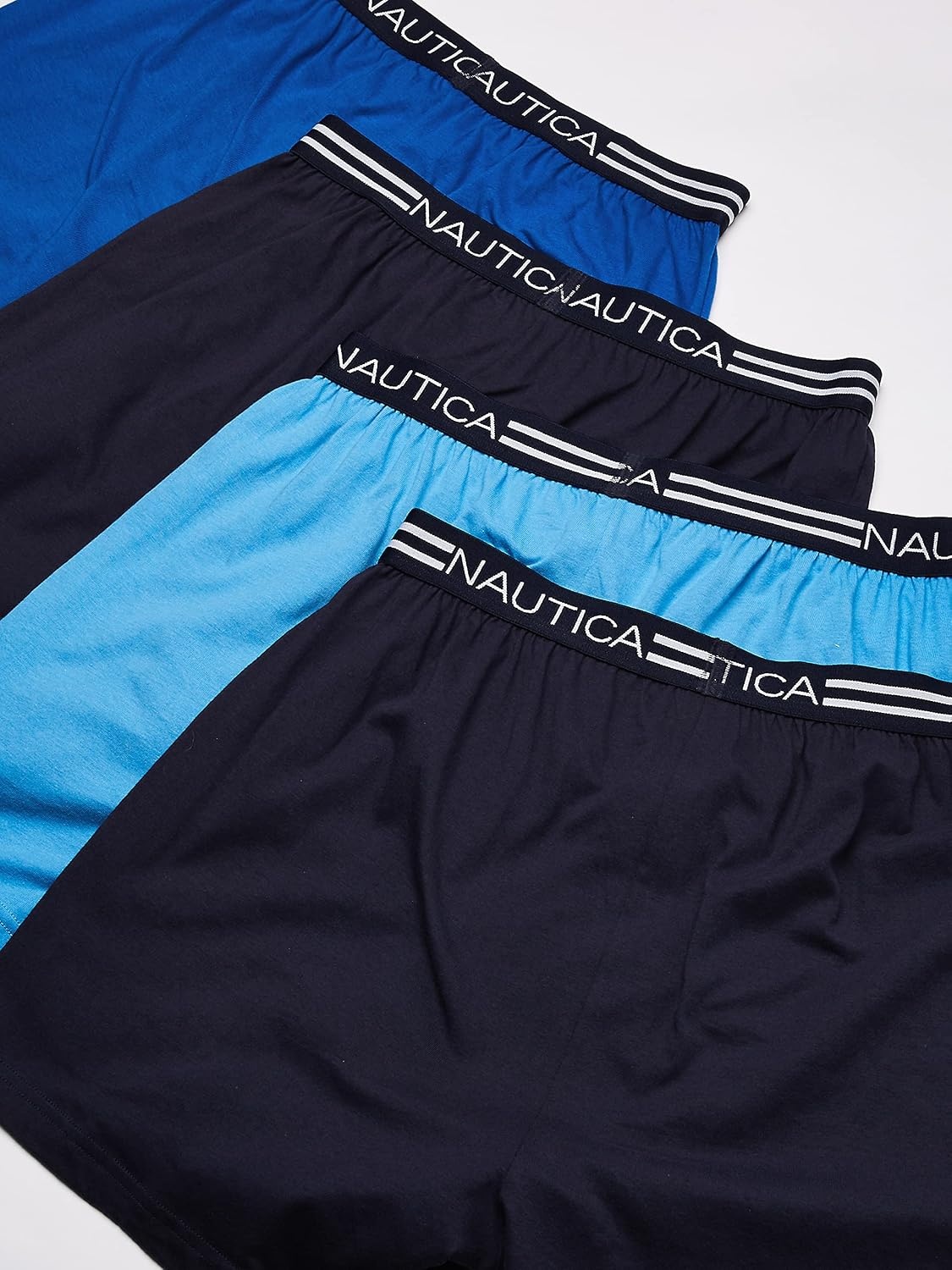 image:imageNautica Mens 4 Pack Classic Cotton Loose Knit BoxersPeacoatAero BlueSea Cobalt 4 Pack