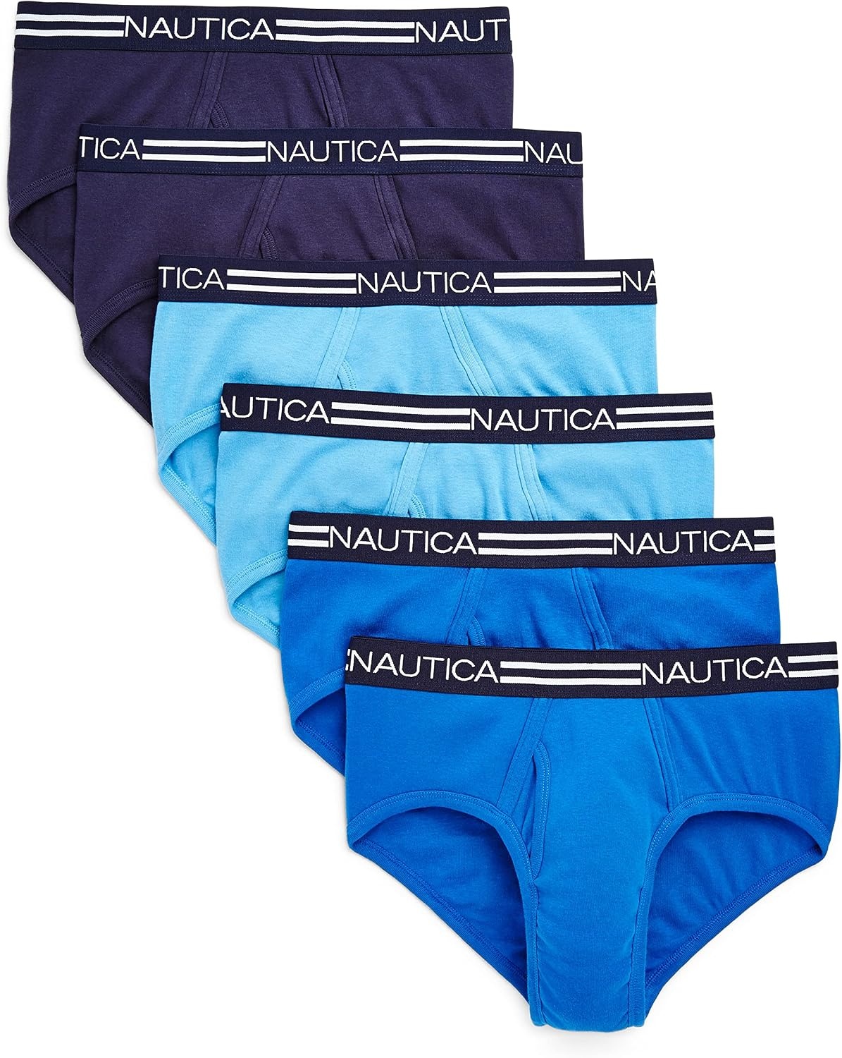 image:imageNautica Mens 6 Pack Classic Cotton Fly Front BriefsPeacoatAero BlueSea Cobalt 6 Pack