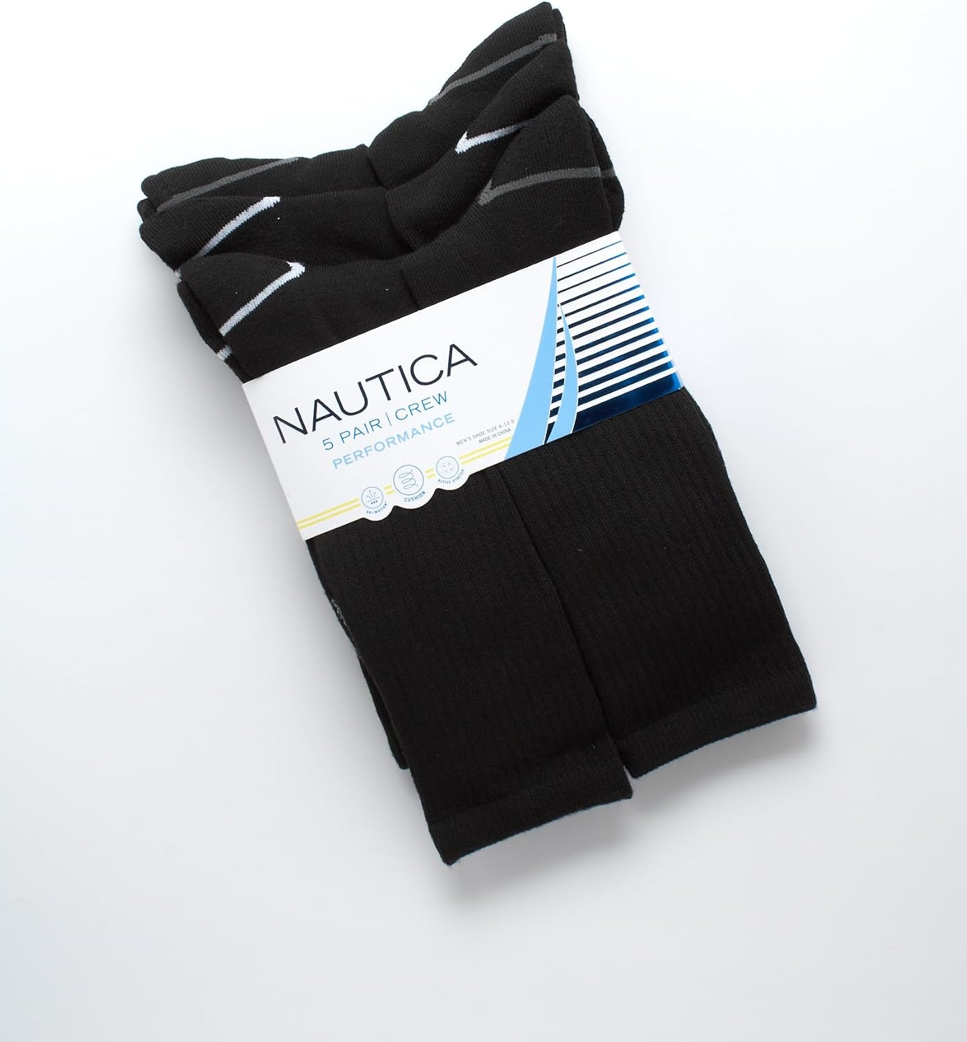 image:imageNautica Mens Athletic Crew Socks 5 Pack Moisture Wicking Cushioned Athletic Socks for Men with Reinforced Seams 6125Black