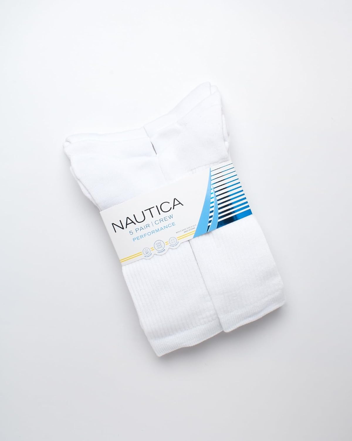 image:imageNautica Mens Athletic Crew Socks 5 Pack Moisture Wicking Cushioned Athletic Socks for Men with Reinforced Seams 6125Pure White
