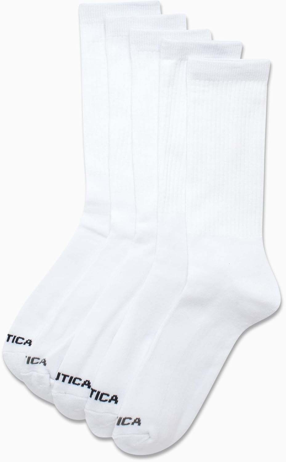 image:imageNautica Mens Athletic Crew Socks 5 Pack Moisture Wicking Cushioned Athletic Socks for Men with Reinforced Seams 6125Pure White