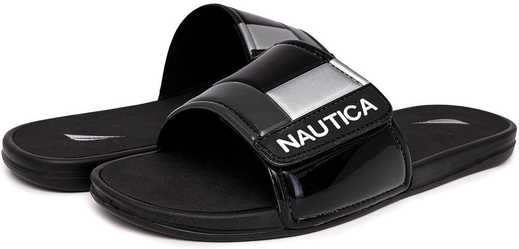 image:imageNautica Mens Athletic Slide Sandal Adjustable Straps Comfort SlipOnBlackSilver