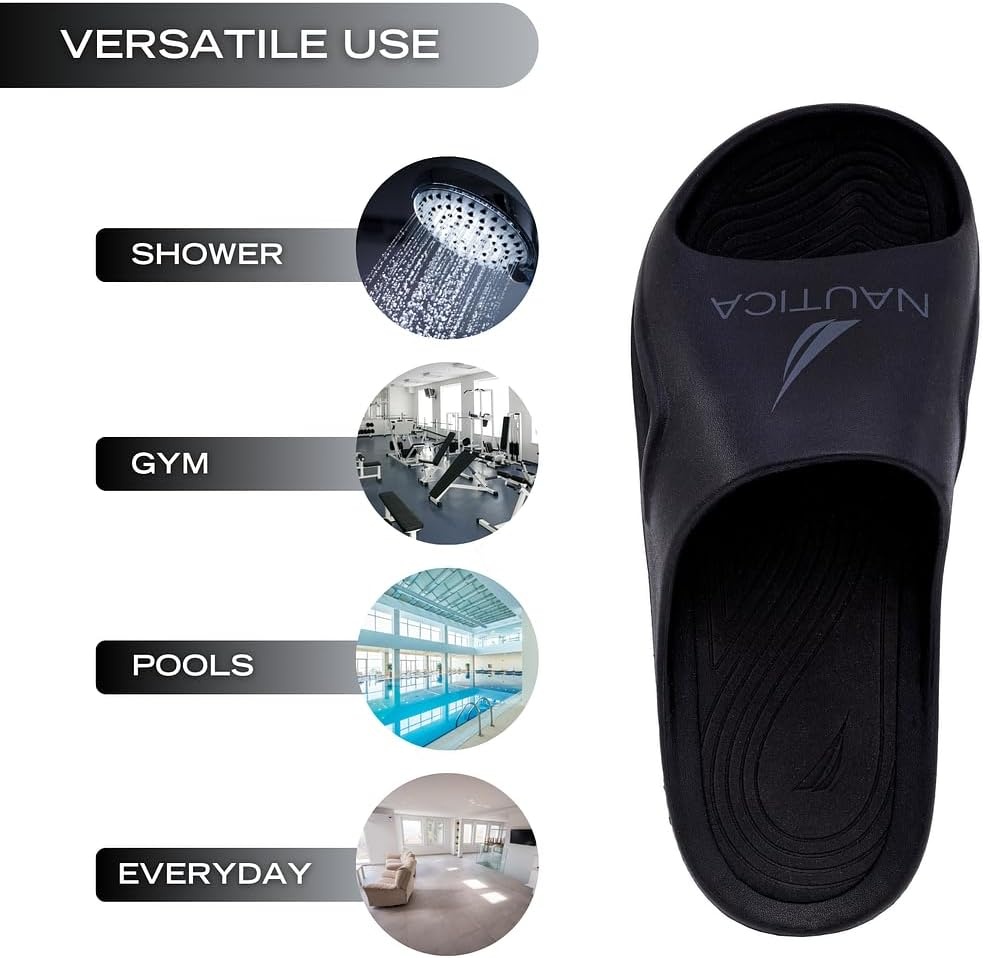 image:imageNautica Mens Athletic Slides Sport Shower Sandals for Indoor amp Outdoor Lightweight Durable and ComfortableBlack