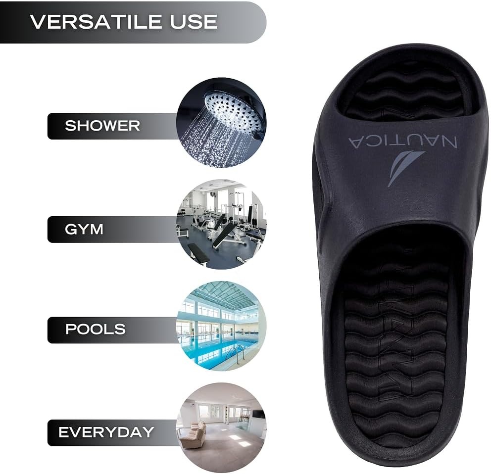 image:imageNautica Mens Athletic Slides Sport Shower Sandals for Indoor amp Outdoor Lightweight Durable and ComfortableBlack Charcoal