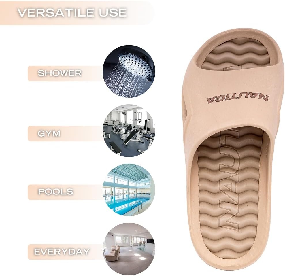 image:imageNautica Mens Athletic Slides Sport Shower Sandals for Indoor amp Outdoor Lightweight Durable and ComfortableKhaki