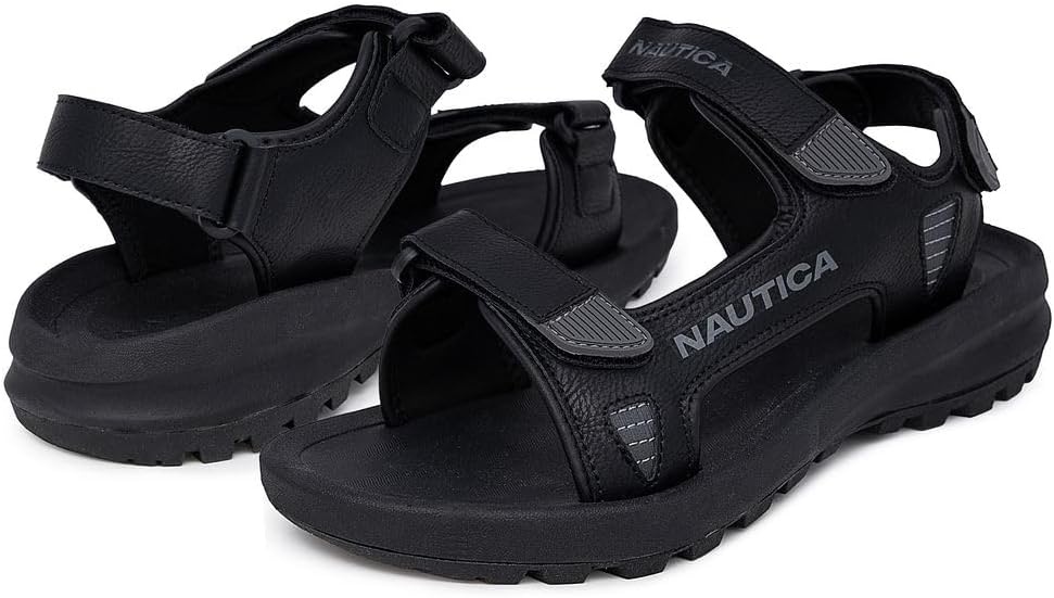 image:imageNautica Mens Athletic Sport Sandals Adjustable Strap Comfortable OpenToe Hiking amp Walking Sandals with Cushioned SoleBlack