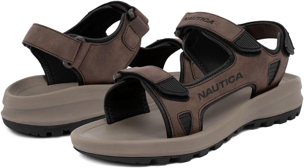 image:imageNautica Mens Athletic Sport Sandals Adjustable Strap Comfortable OpenToe Hiking amp Walking Sandals with Cushioned SoleBrown Black